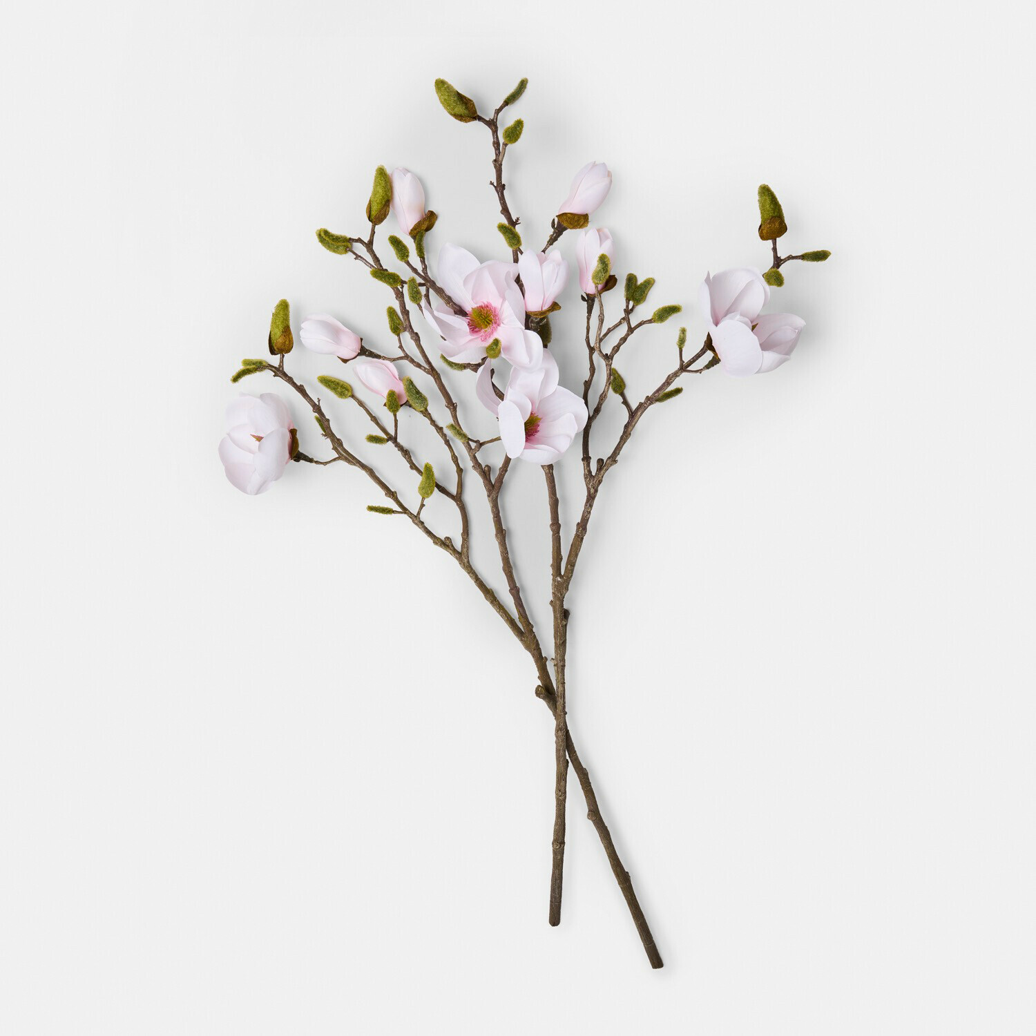 Deko-Blume 2er Set Aurélines Magnolienzweig mit zarten rosa Blüten und grünen Knospen an braunen Ästen