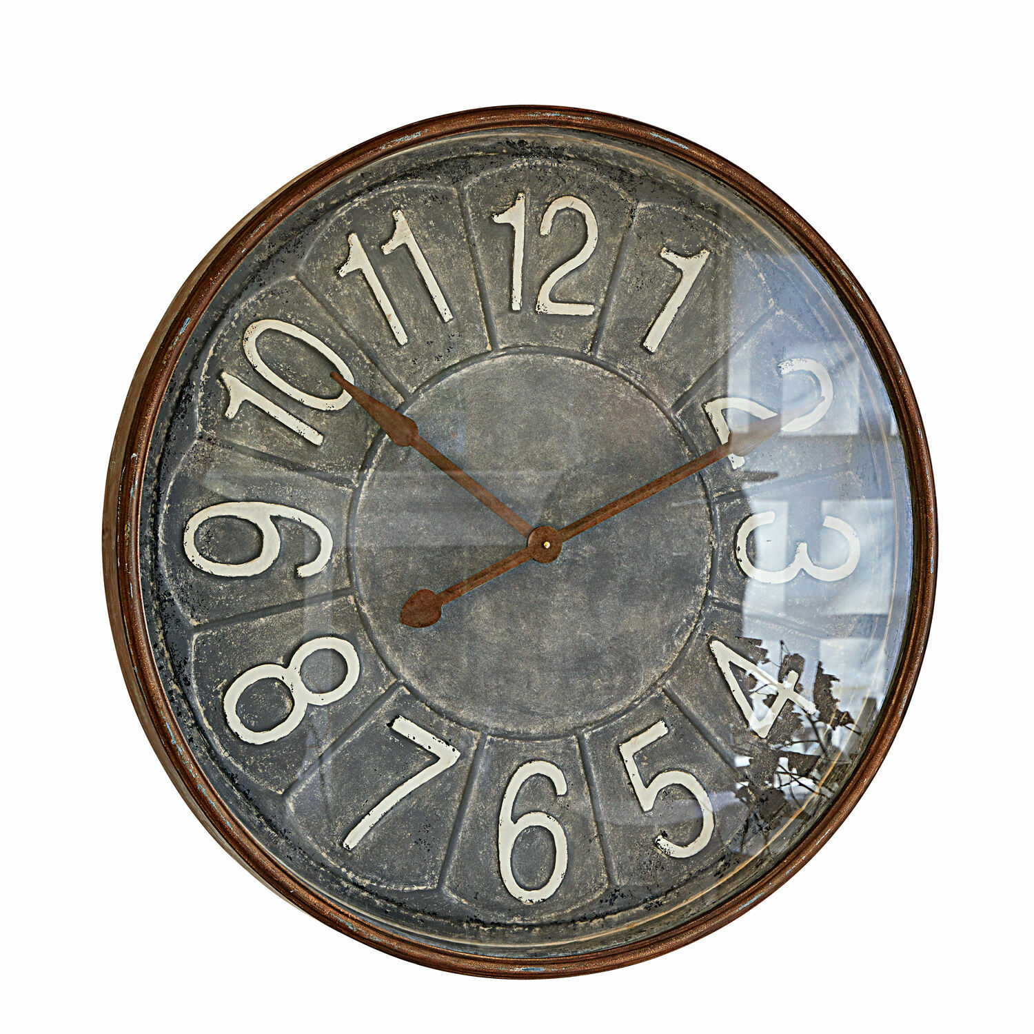 Uhr Braxton Runde Wanduhr mit Metallrahmen und grauem Zifferblatt mit großen weißen Zahlen im Vintage-Stil