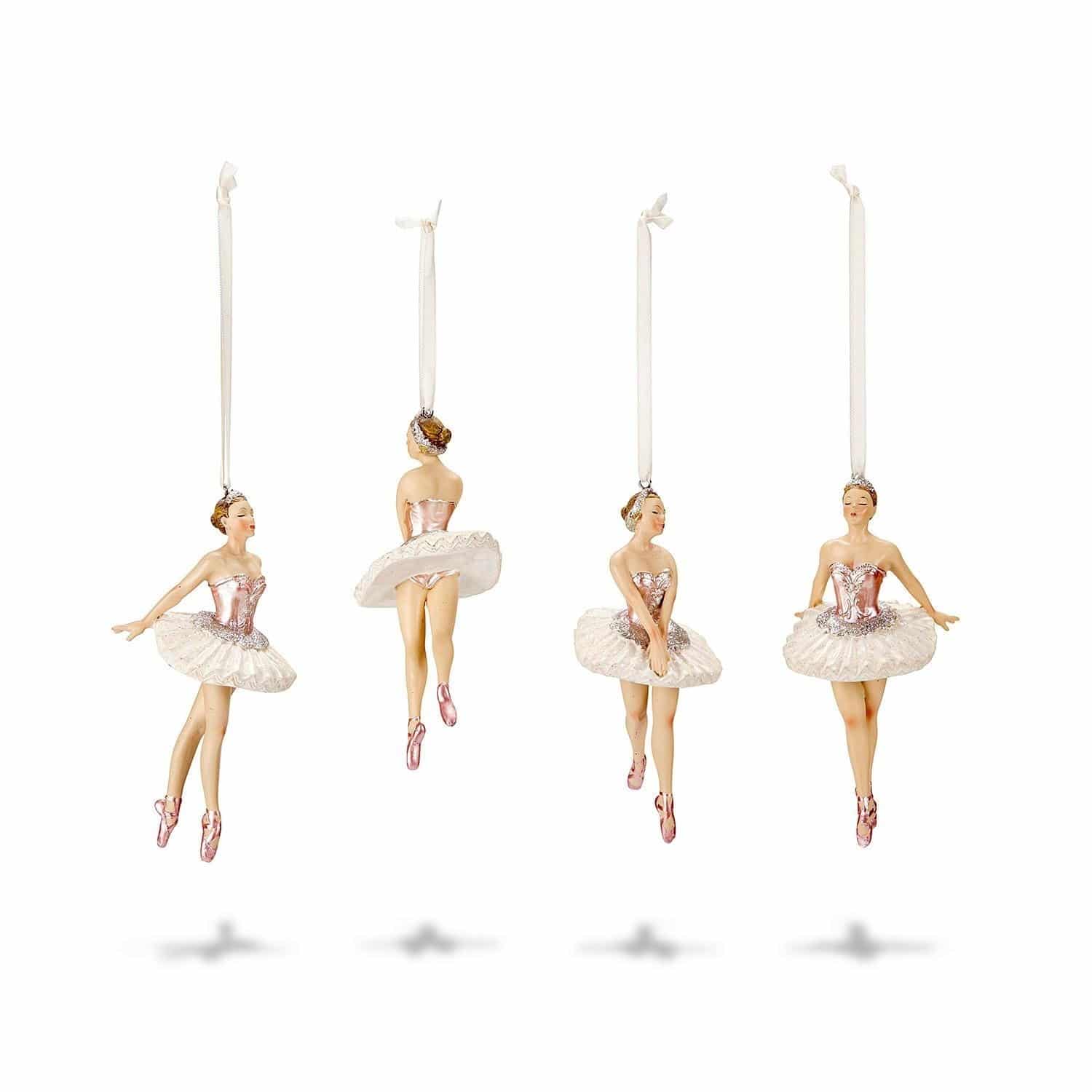 Figur 4er Set Tadley Set aus vier Balletttänzerinnen-Anhängern in rosa-weißem Tüllkleid für festliche Dekoration