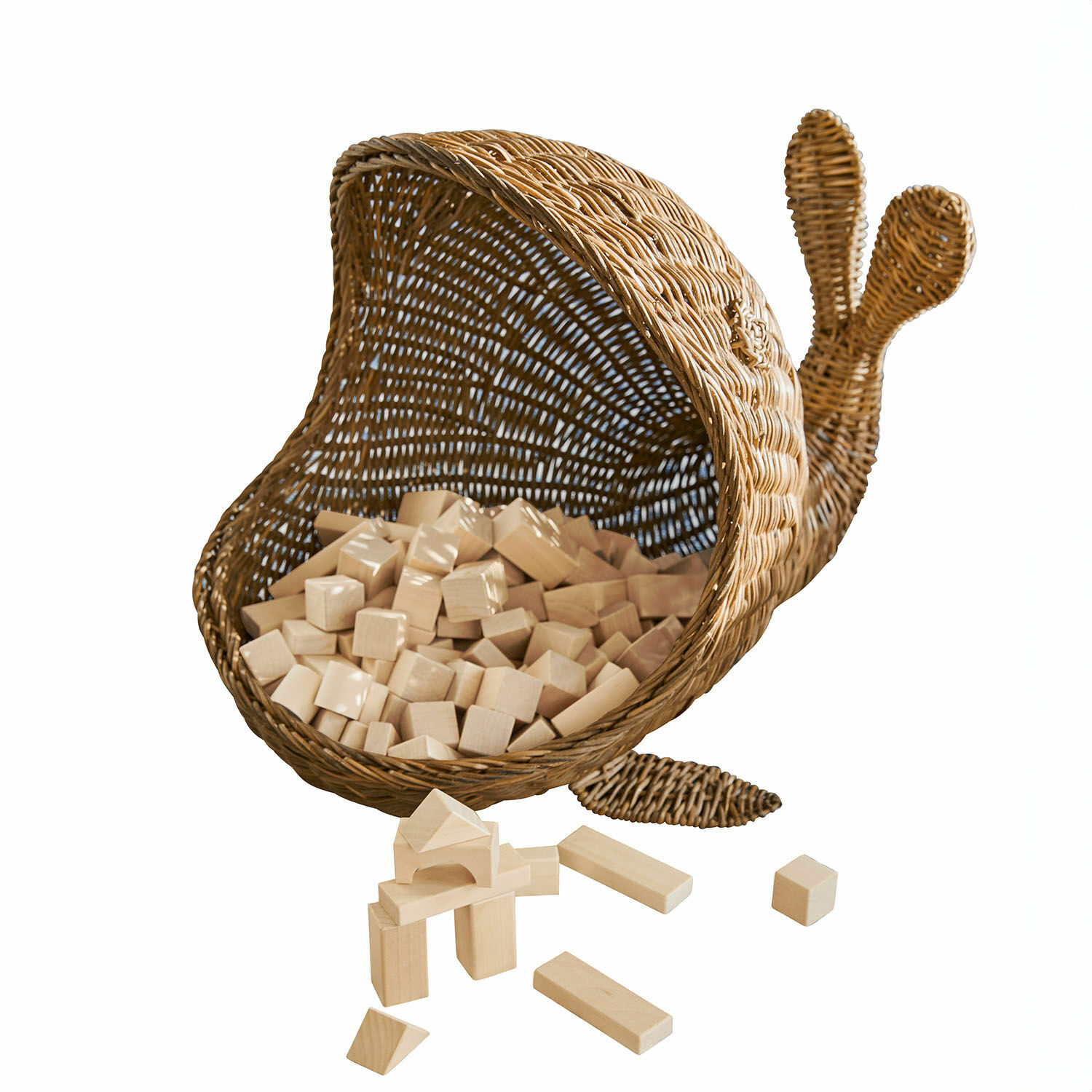 Korb Cheruboo Wikinger-Korb in Schneckenform mit natürlichen Holzbausteinen für Kinder zum Spielen