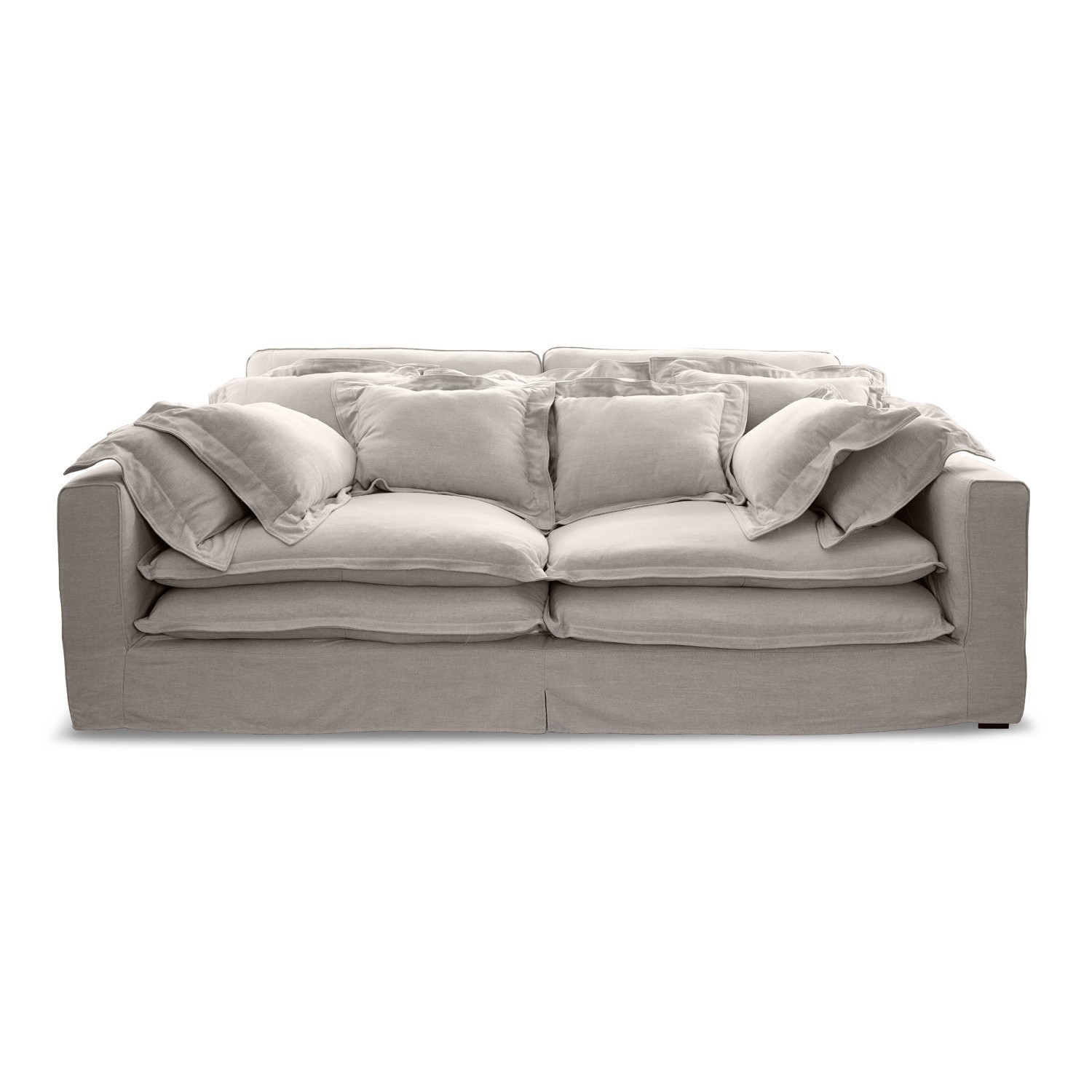 leinen Sofa Terell aus beigem Leinen mit weichen Kissen, komfortables Wohnzimmermöbel