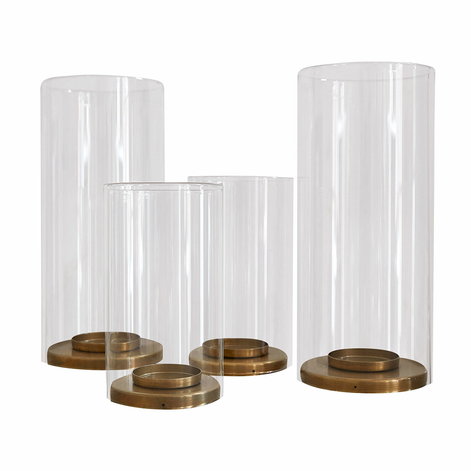 Windlicht 4er Set Kriven Vier transparente Glaslaternen mit Messingboden als stilvolle Wohnaccessoires
