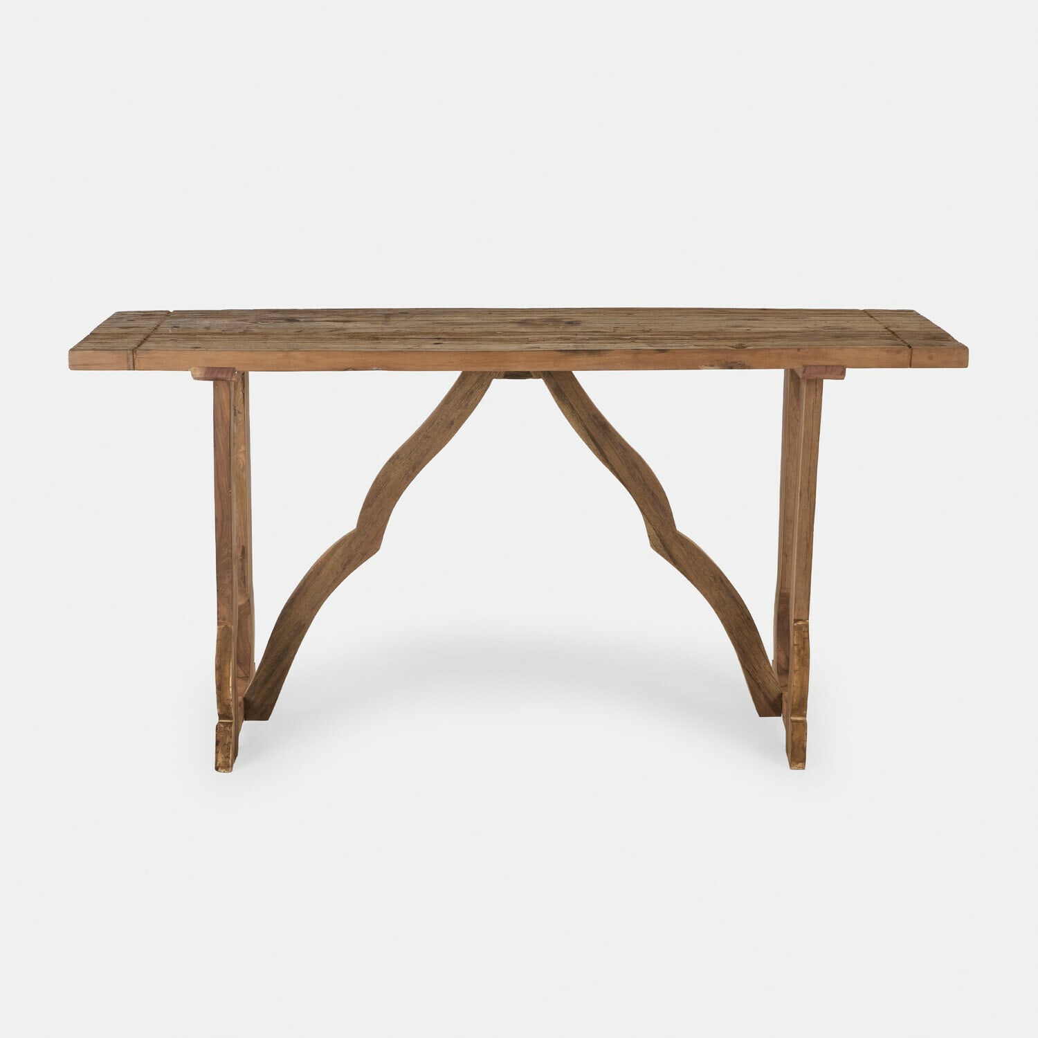 Konsole Montévine Rustikaler Tisch aus braunem Naturholz mit geschwungenem Gestell für Esszimmer
