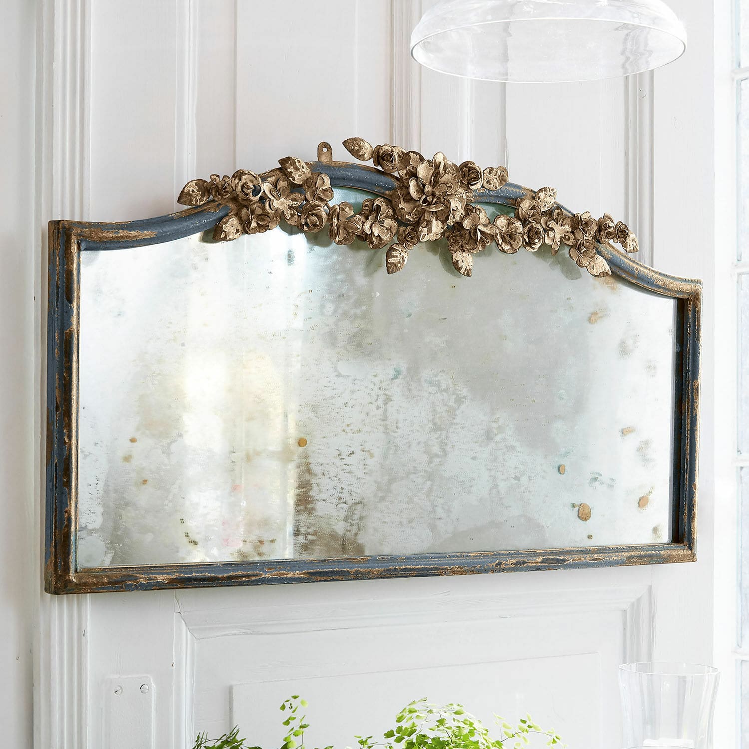 Spiegel Juliers Antikes Wandspiegel mit blauem Rahmen und goldenen Blumenverzierungen für Vintage-Dekor