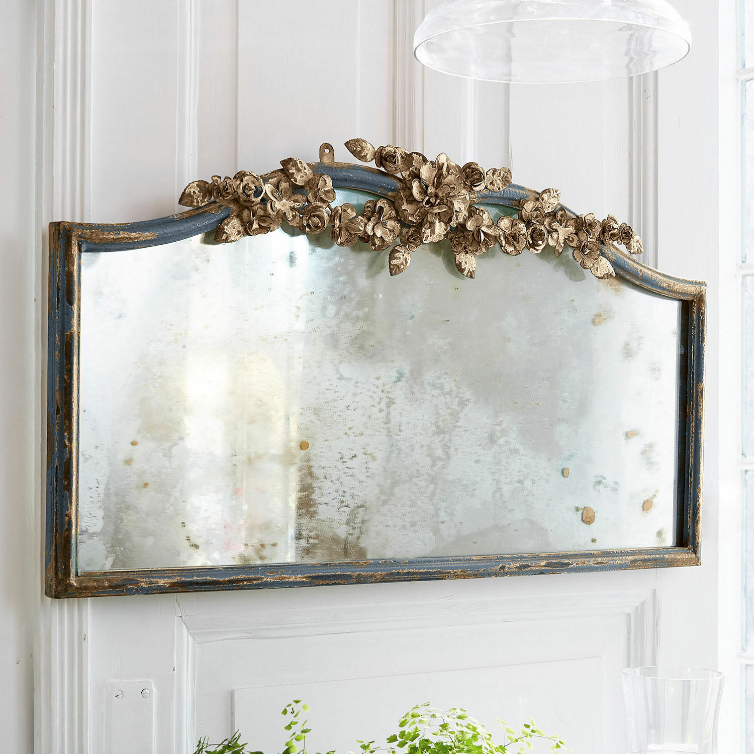 Spiegel Juliers Antikes Wandspiegel mit blauem Rahmen und goldenen Blumenverzierungen für Vintage-Dekor