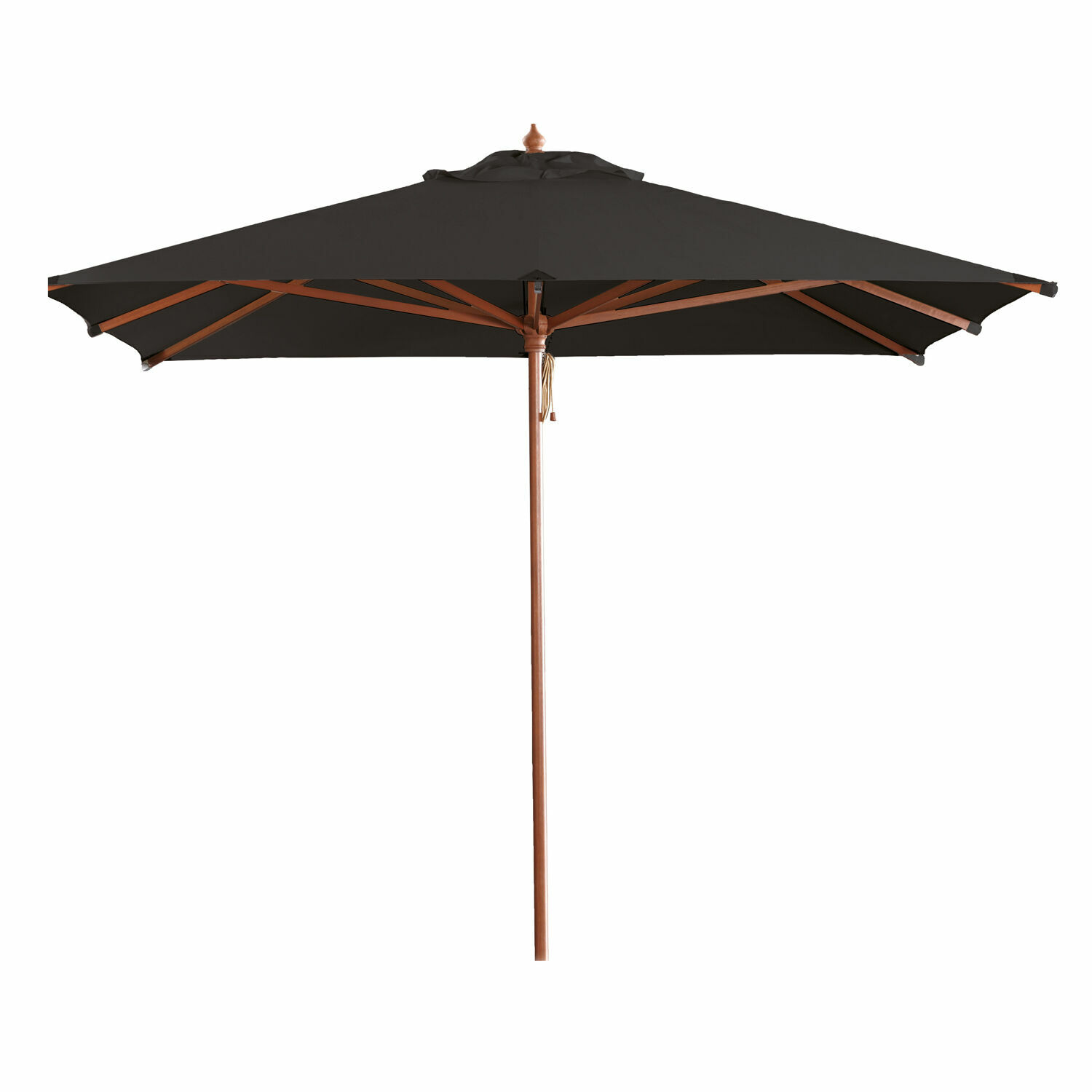 Schwarzer Sonnenschirm Barnet mit Holzgestell, ideal für Terrasse und Garten, Sonnenschutz