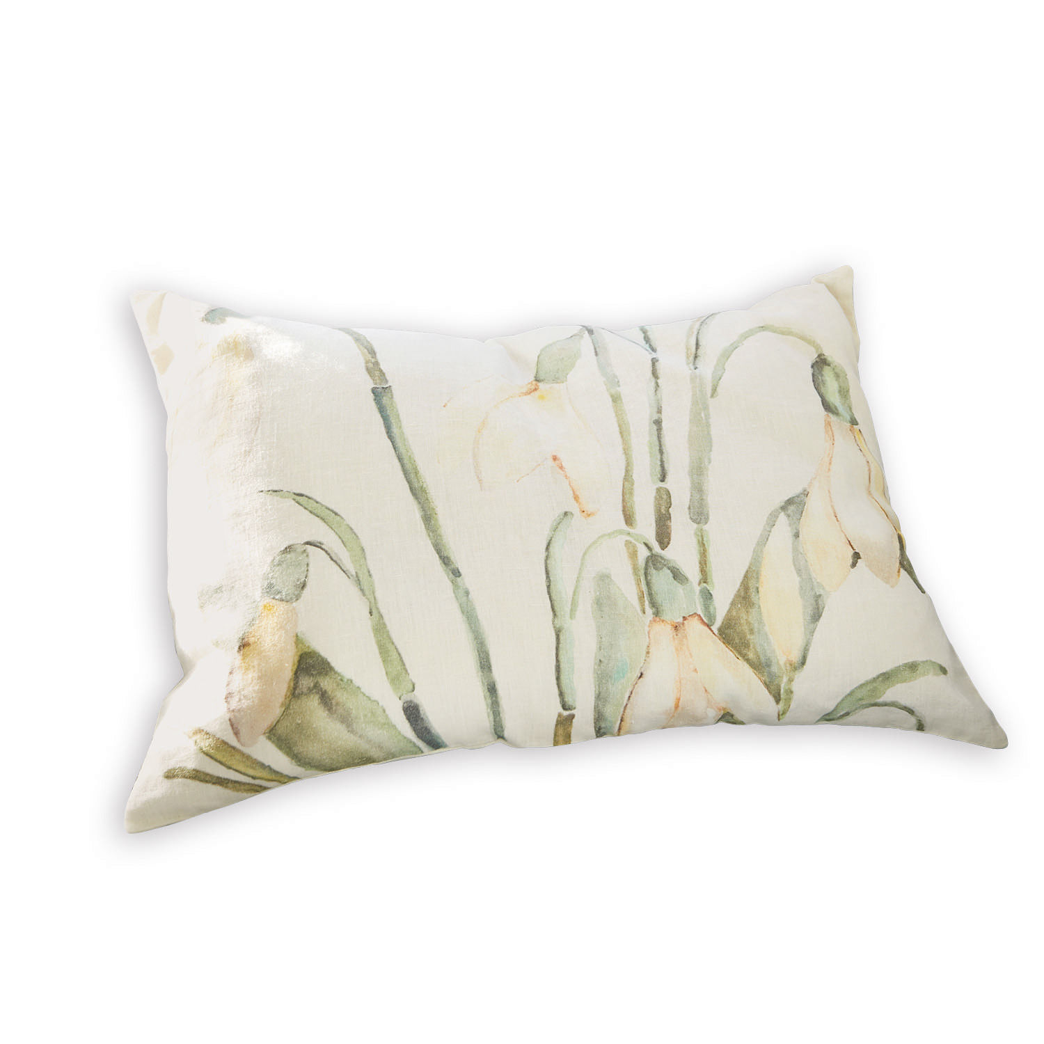 Kissenhülle Willmare Rechteckiges Dekokissen aus Baumwolle in Creme mit grünen Blumenmustern für Wohnräume
