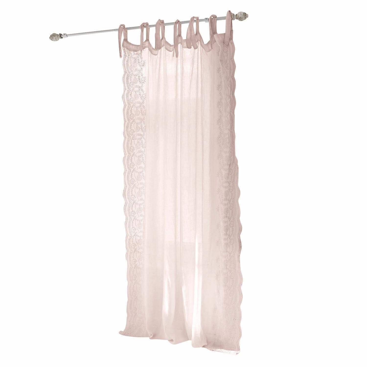Gardine Esmera Transparenter Vorhang aus rosa Leinen mit Spitzenbesatz und Schlaufen zum Aufhängen