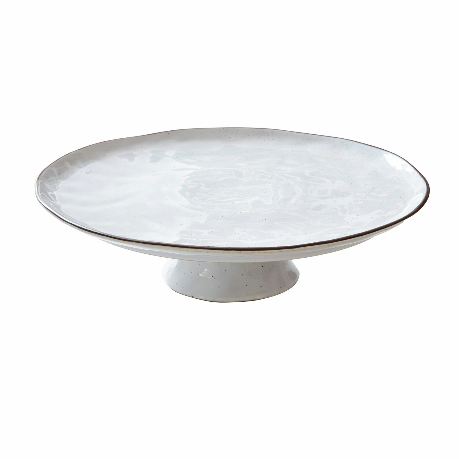 weiß Weiße Keramikplatte Biarritz mit feiner brauner Kante, ideal zum Servieren von Kuchen.