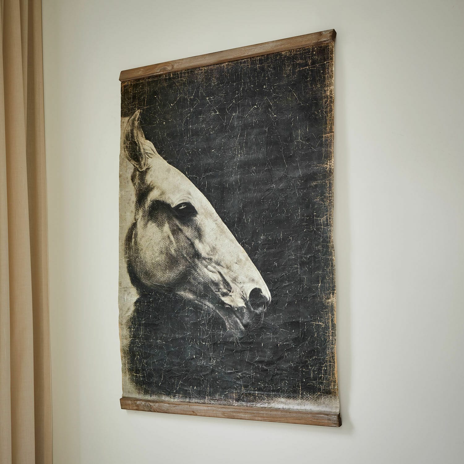 Bild Ravonnach Vintage Wandbild mit Pferdeporträt in Schwarz-Weiß und Holzrahmen als dekoratives Element