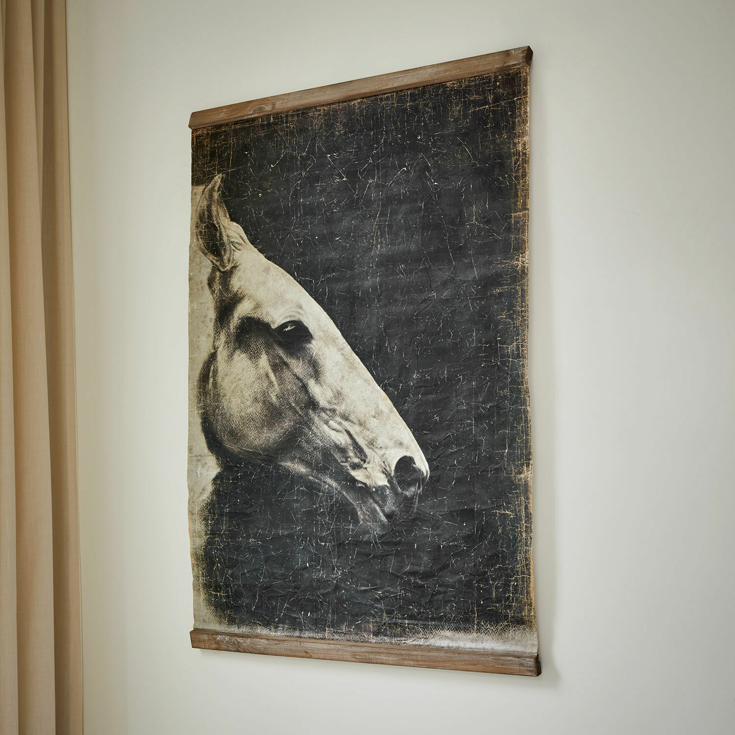 Bild Ravonnach Vintage Wandbild mit Pferdeporträt in Schwarz-Weiß und Holzrahmen als dekoratives Element
