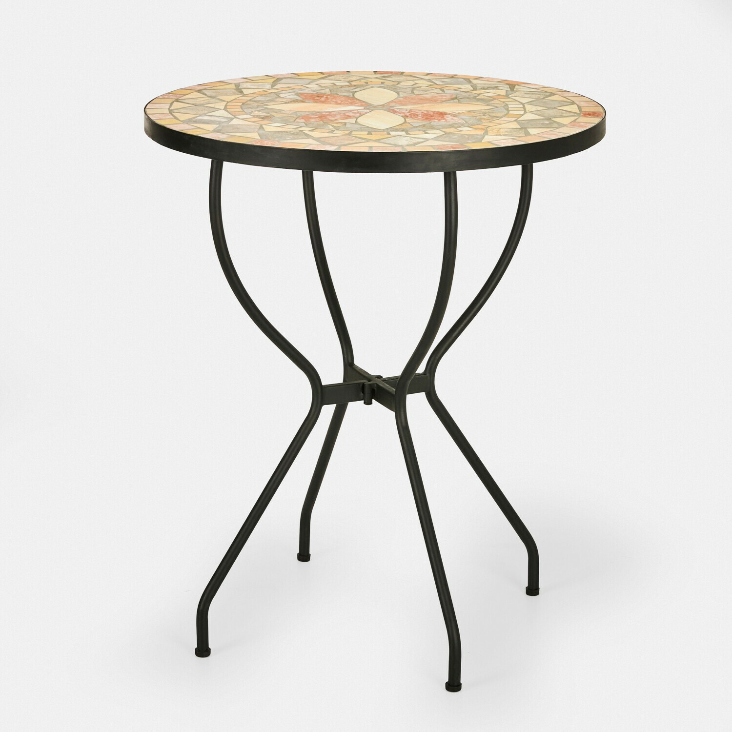 Tisch Oleanders Runder Gartentisch mit Mosaiksteinplatte und schwarzem Metallgestell