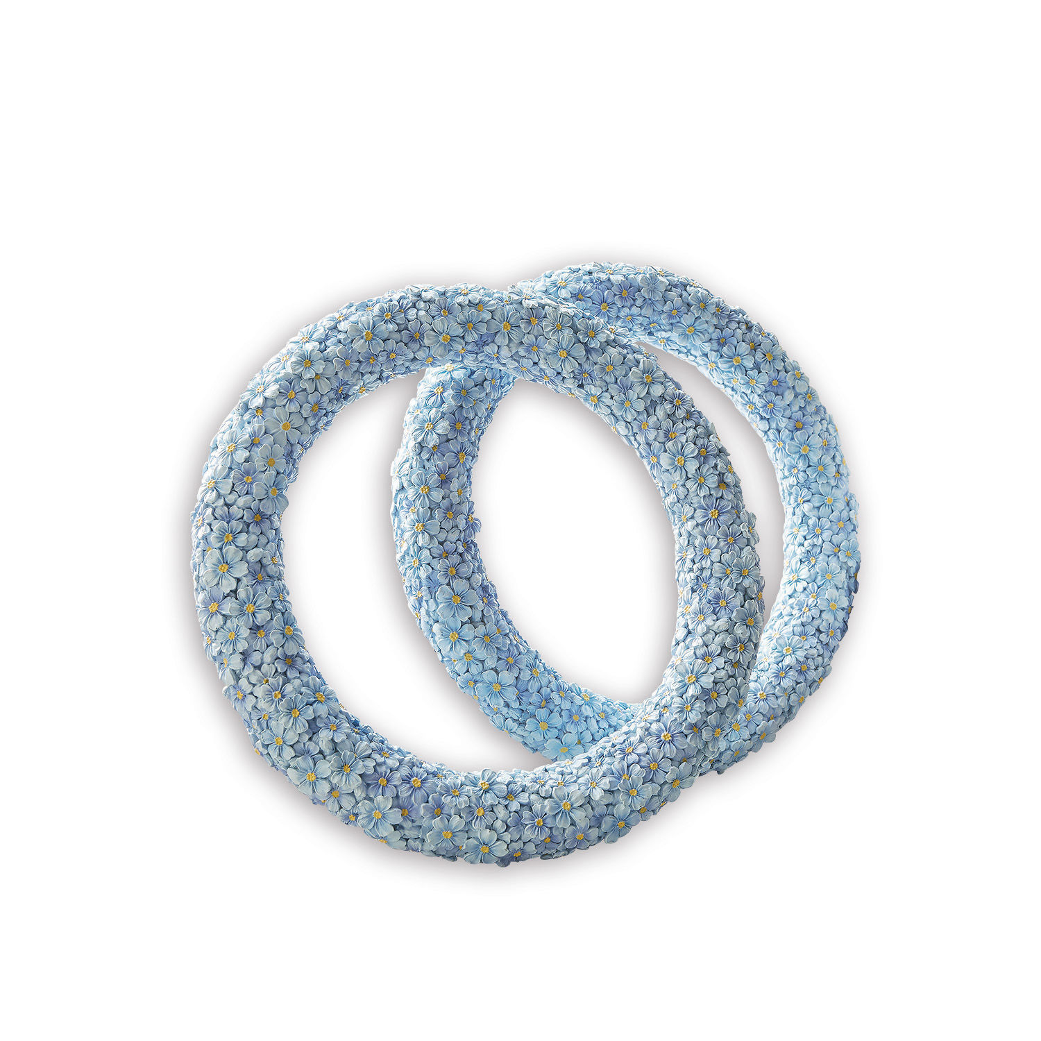 Kranz 2er Set Rigaud Zwei blaue Ringe mit kleinen Blumen verziert, Frühlings- oder Sommerdekoration