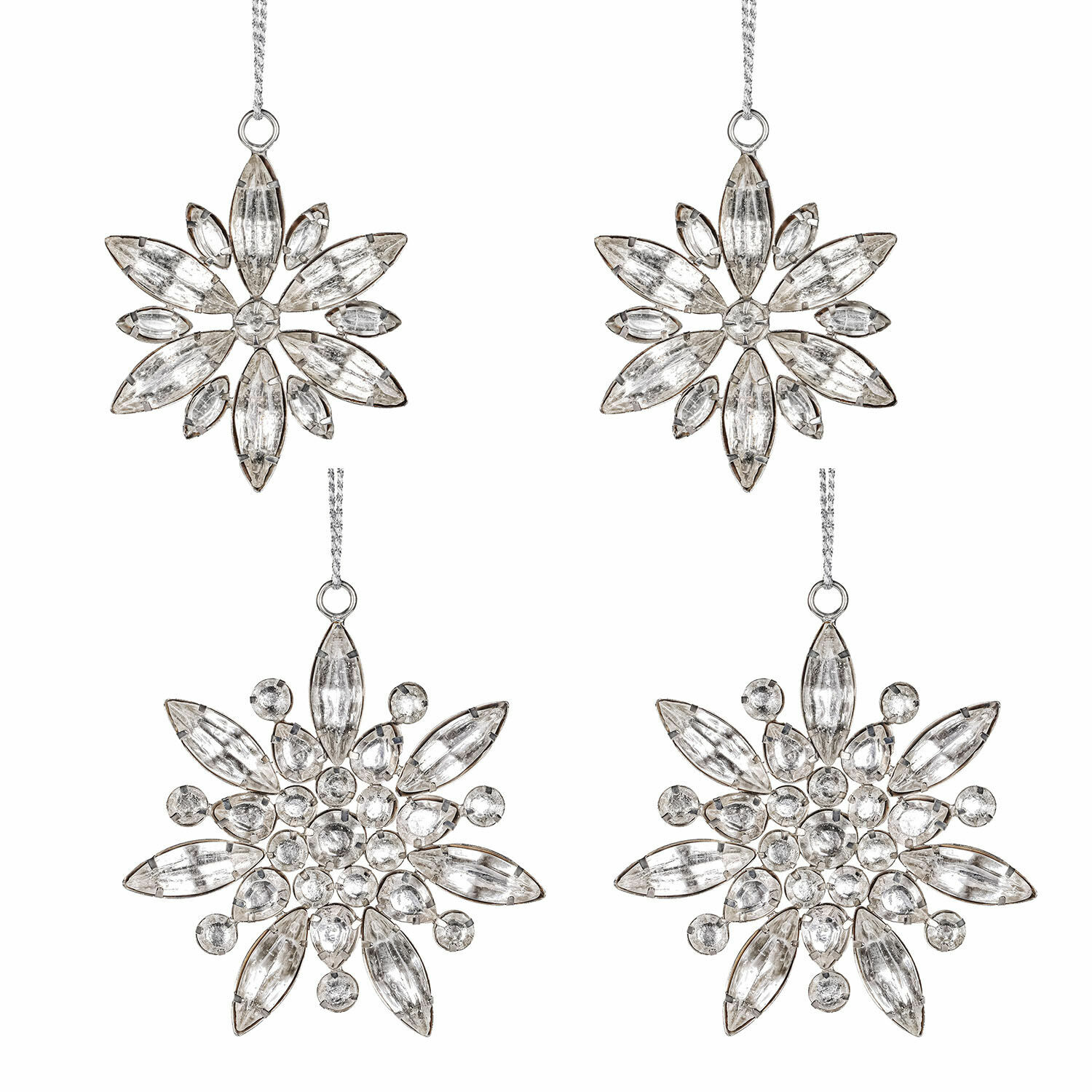 Weihnachtsanhänger 4er Set Orvalie Set aus vier Weihnachtsanhängern in Sternform aus klarem Glas und Metall