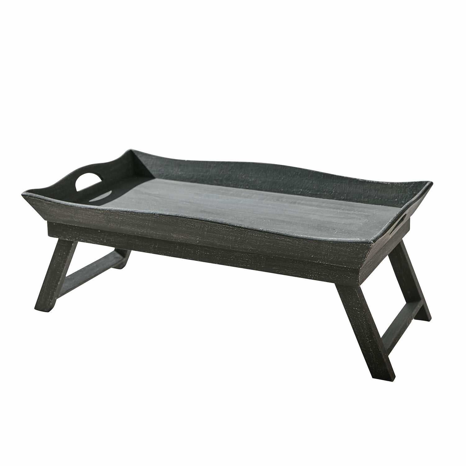 Schwarzes Tablett Maplewick aus Holz mit Klappfüßen, praktisch zum Servieren und Dekorieren