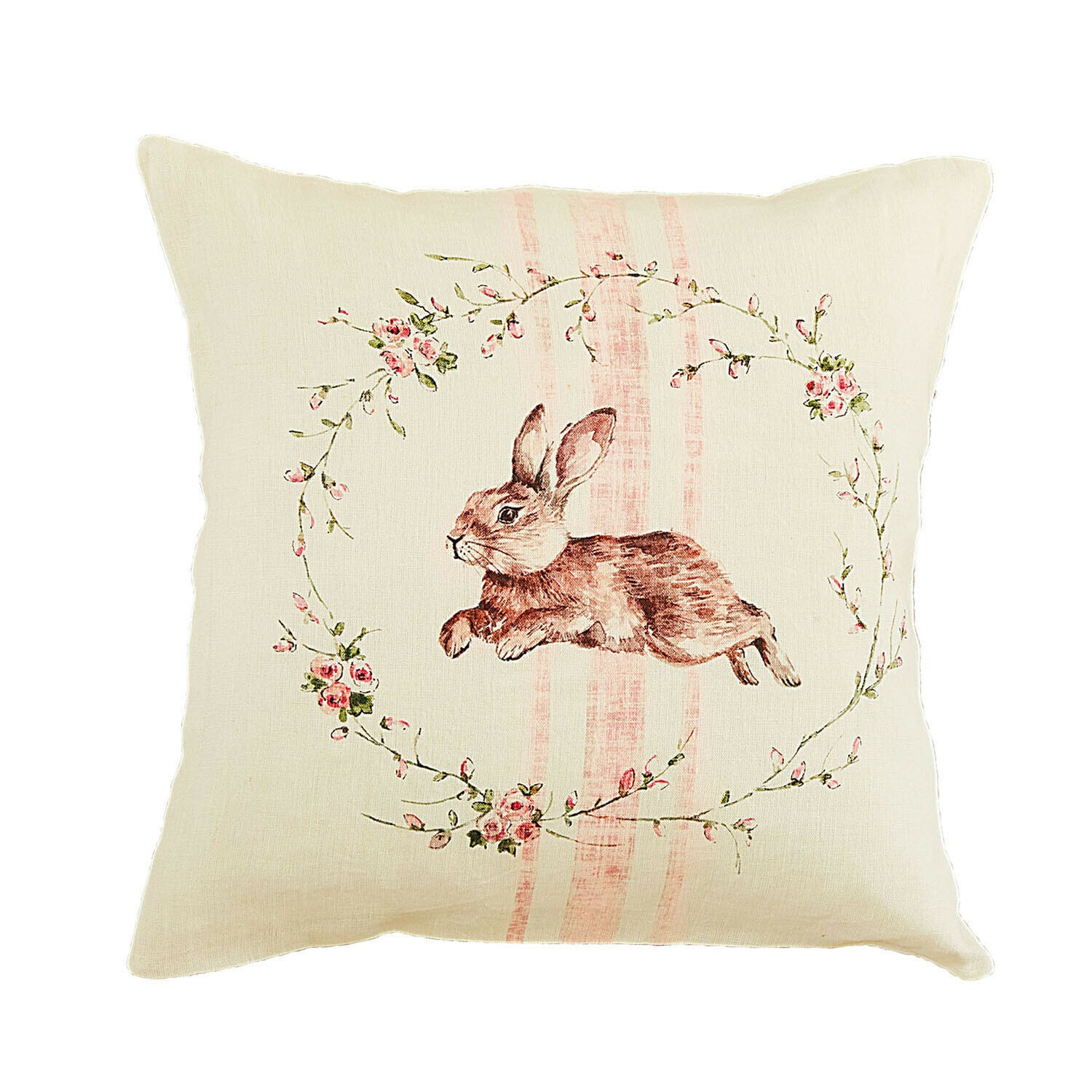 Kissenhülle Ravencrest Beige Leinenkissen mit Hasenmotiv und Blumenkranz, dekoratives Wohnaccessoire für Sofa oder Bett