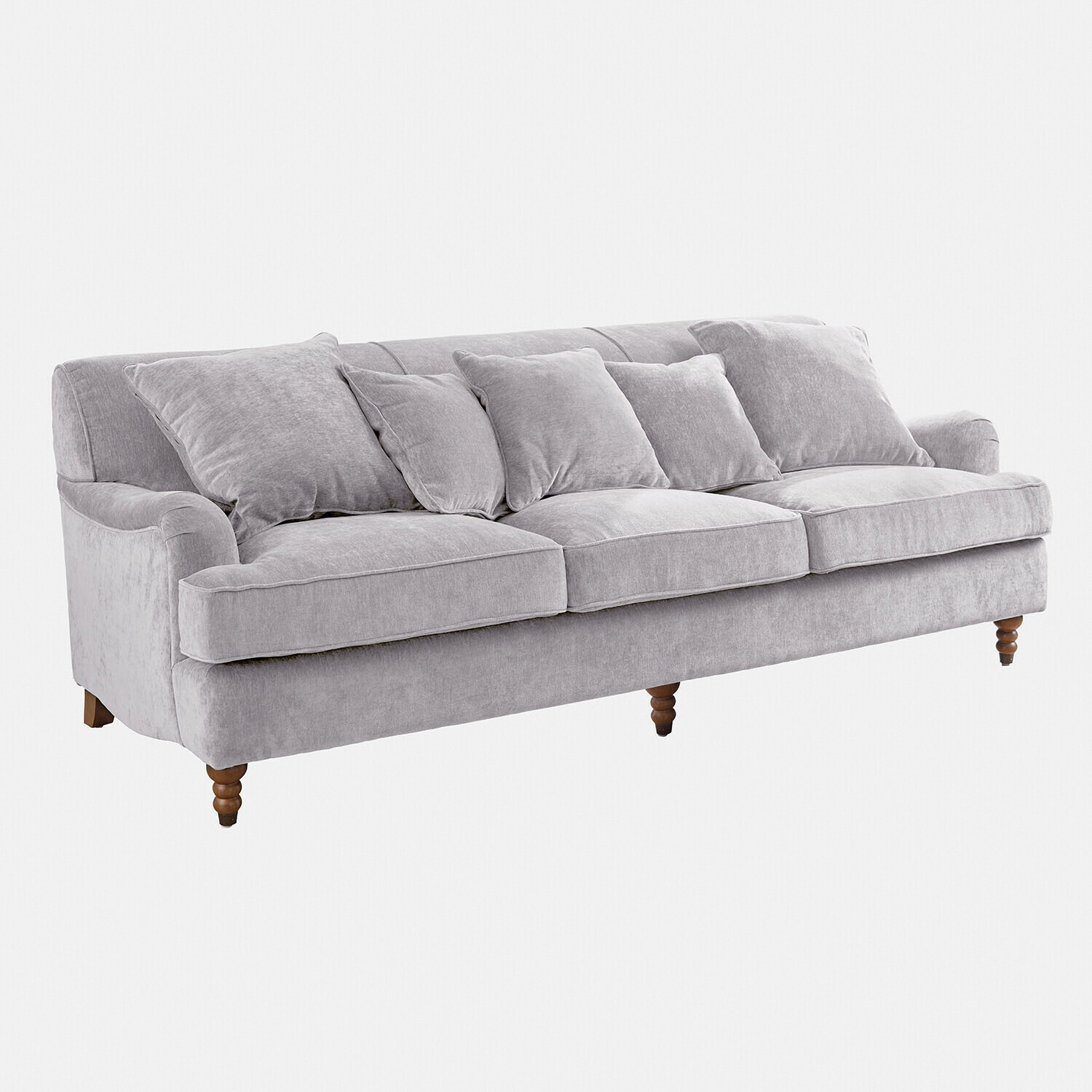 Sofa Isa Großes Sofa aus weichem grauem Stoff mit Kissen und Holzbeinen, bequemes Wohnzimmermöbel
