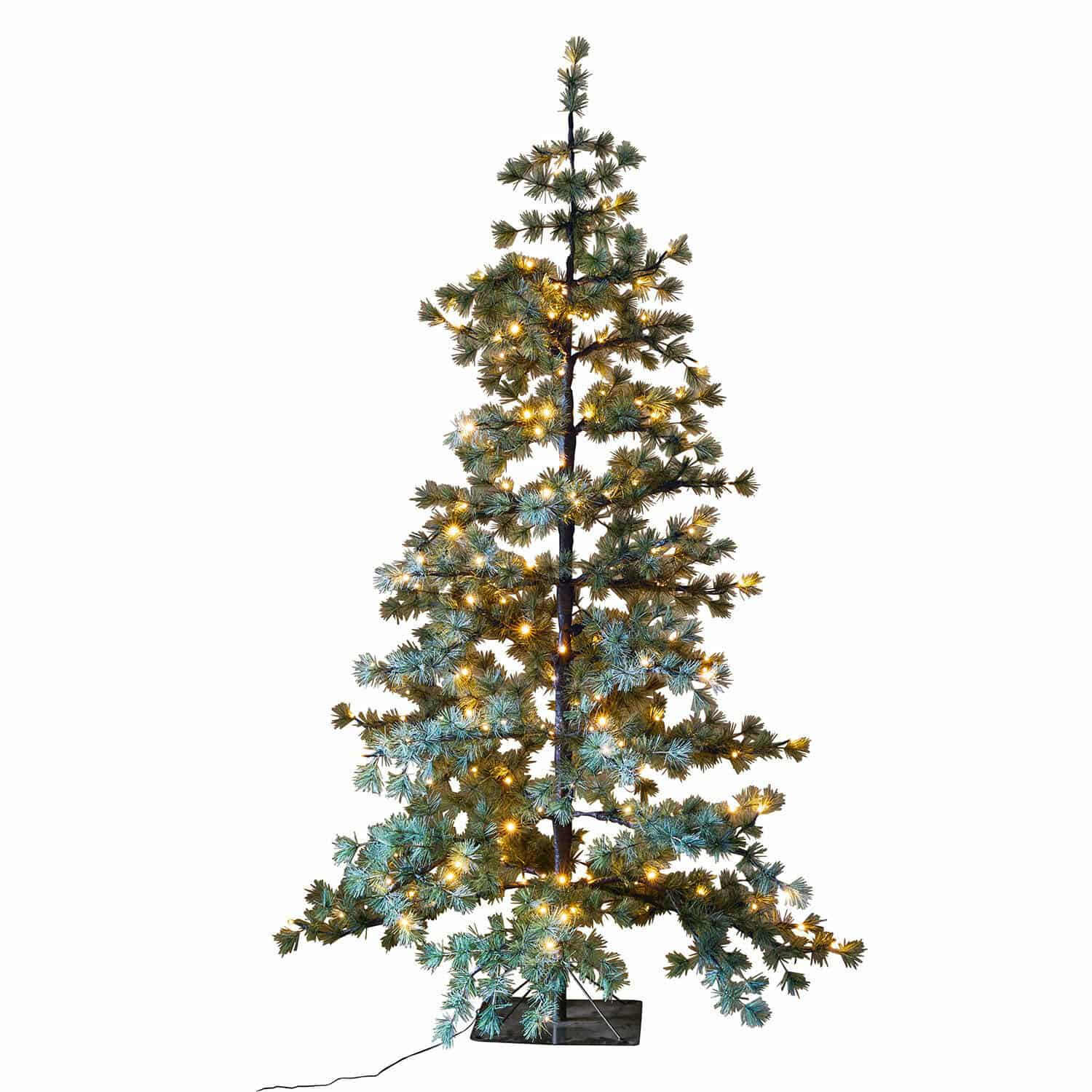 Weihnachtsbaum Sapi Künstlicher Weihnachtsbaum mit grünen Nadeln und warmweißen LED-Lichtern auf schwarzem Sockel, festliche Dekoration