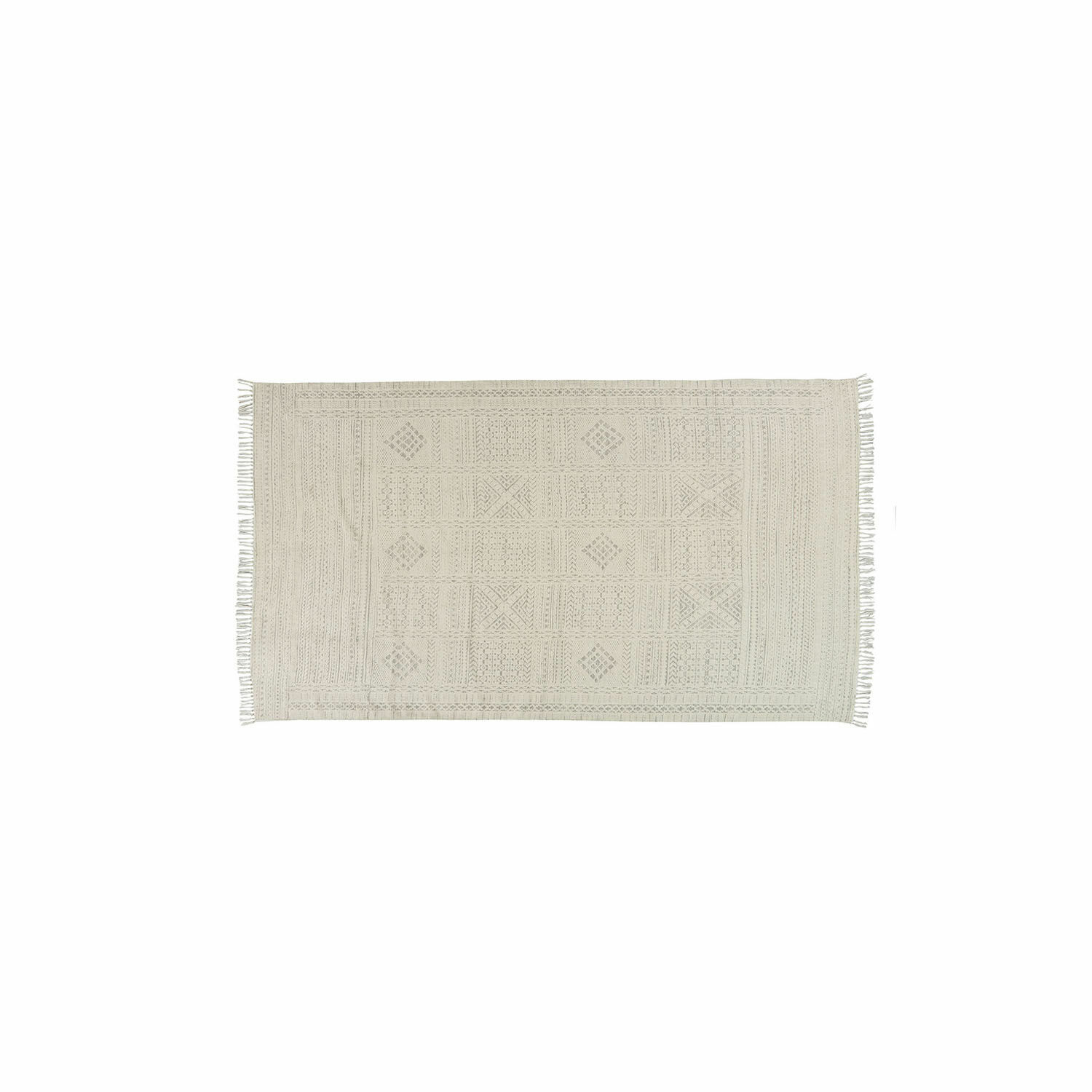 In- & Outdoor-Teppich Savagnac Beiger Baumwollteppich mit geometrischem Muster und Fransen, dekorativ und weich für Wohnzimmer