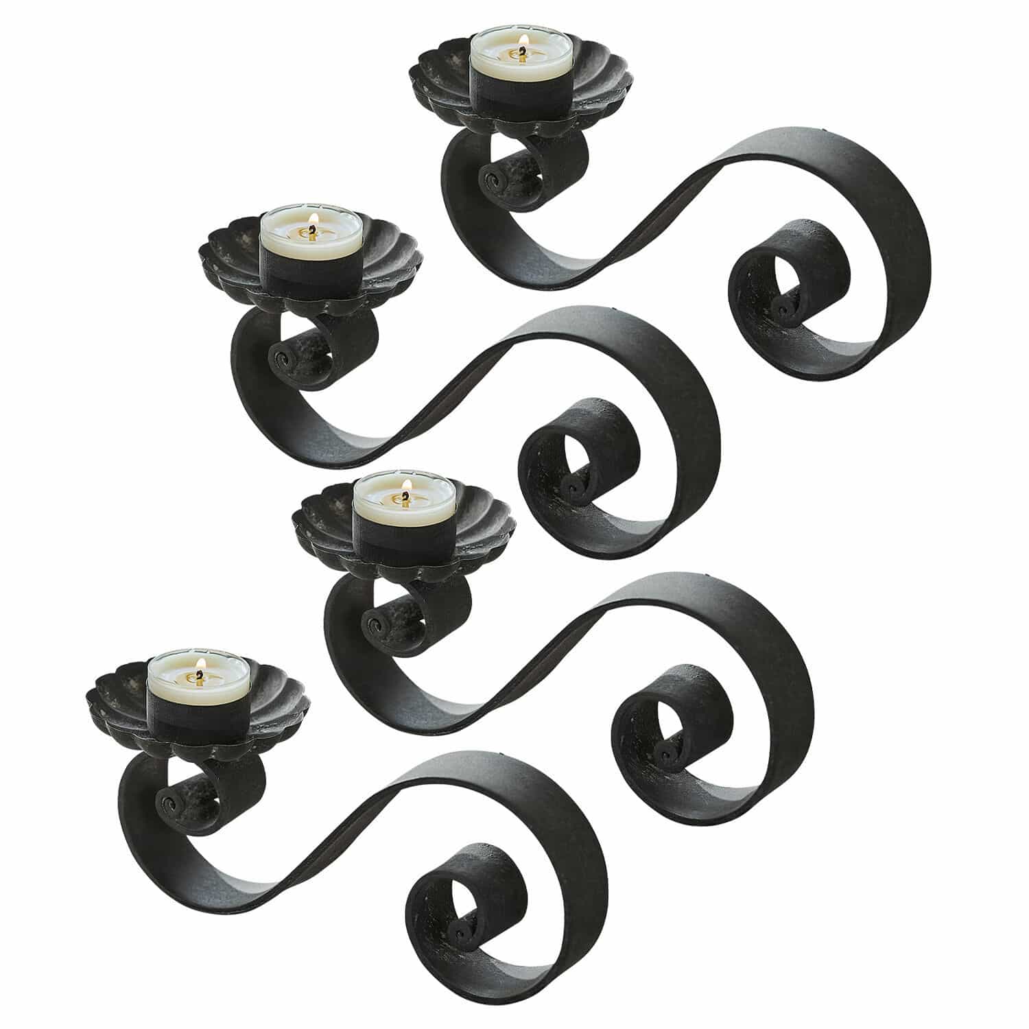 Kerzenhalter 4er Set Vorelin Set aus zwei schwarzen Metall-Kerzenhaltern mit Platz für Teelichter, dekoratives Design