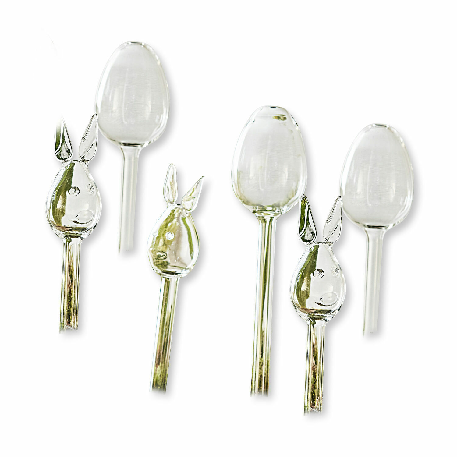 Bewässerungshilfe 6er Set Suva Transparente Glasdekorationen in Hasenkopf- und Eiform für den Garten, frühlingshafte Deko