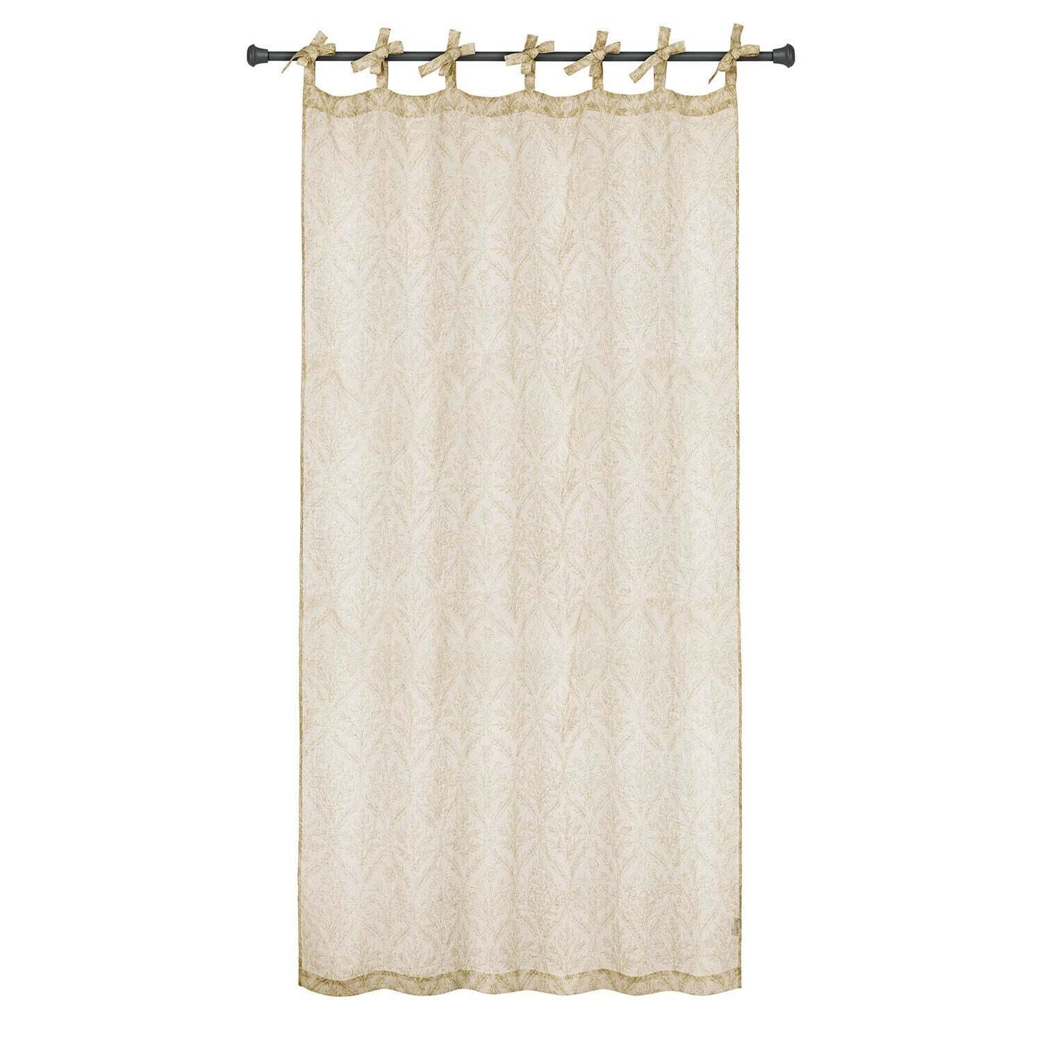 Gardine Féliciane Beige Baumwollvorhang mit feinem Pflanzenmuster und dekorativen Bindeschlaufen oben