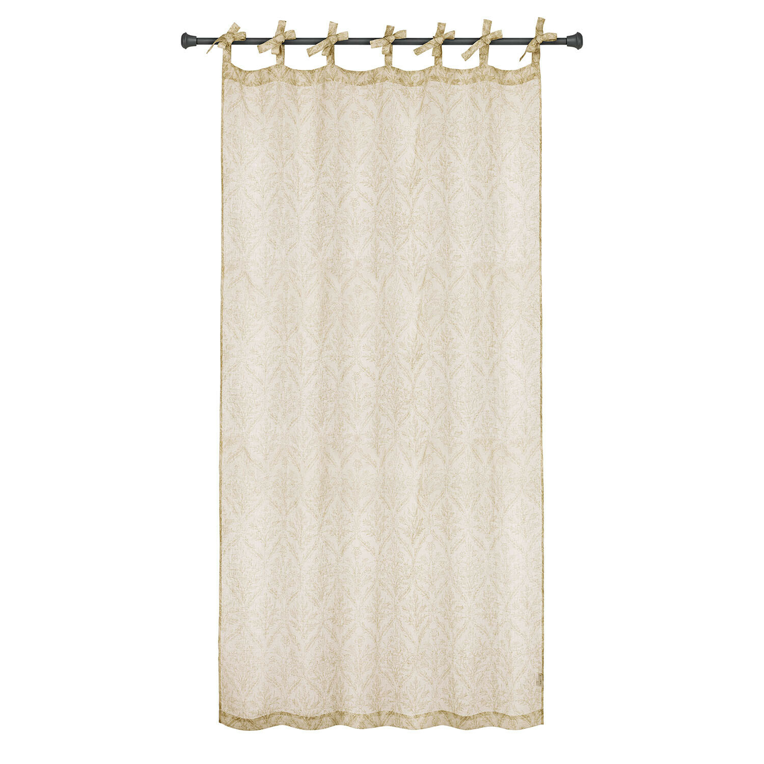 Gardine Féliciane Beige Baumwollvorhang mit feinem Pflanzenmuster und dekorativen Bindeschlaufen oben