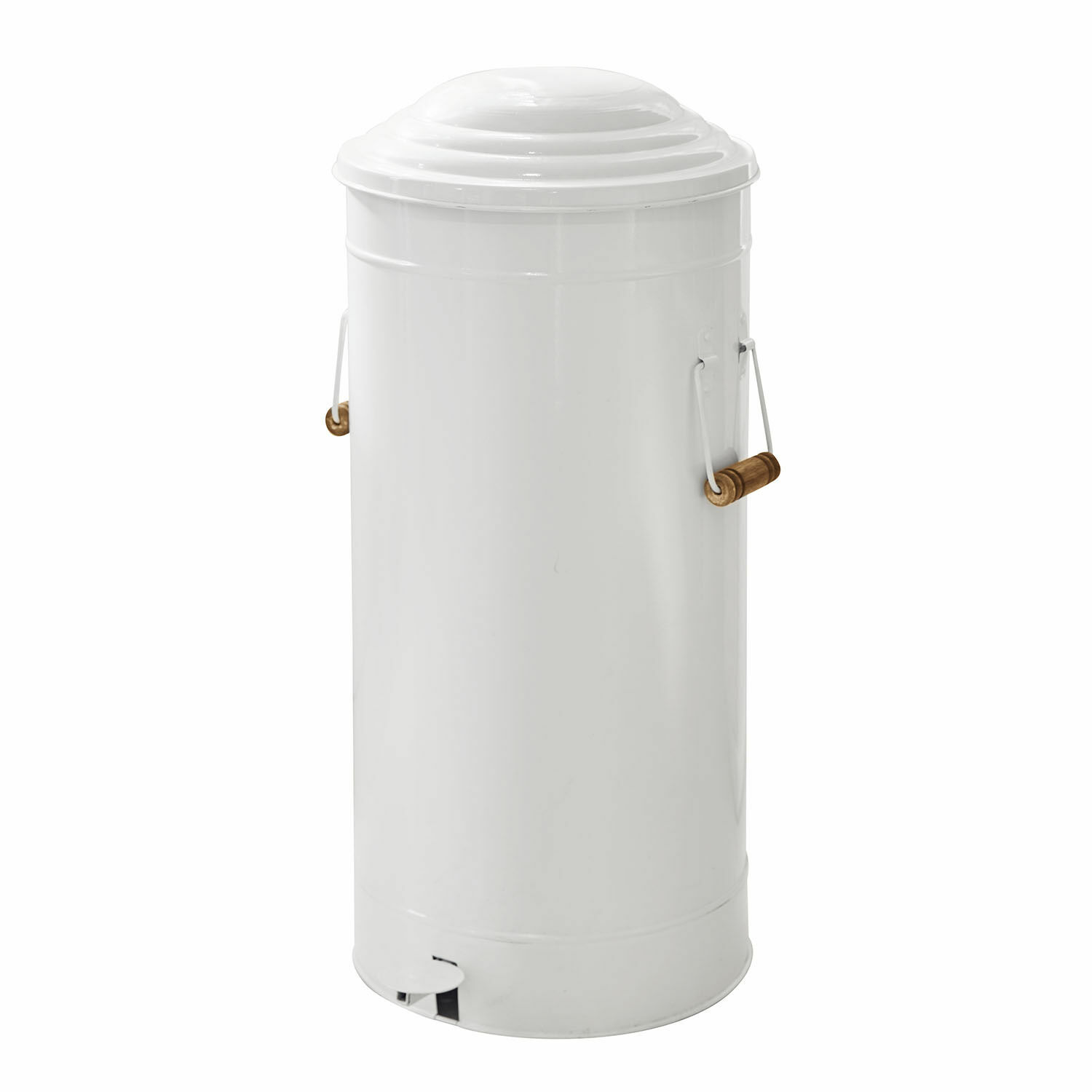 Weißer Metall-Mülleimer Cagli mit Fußpedal und Holzgriffen für die Küche