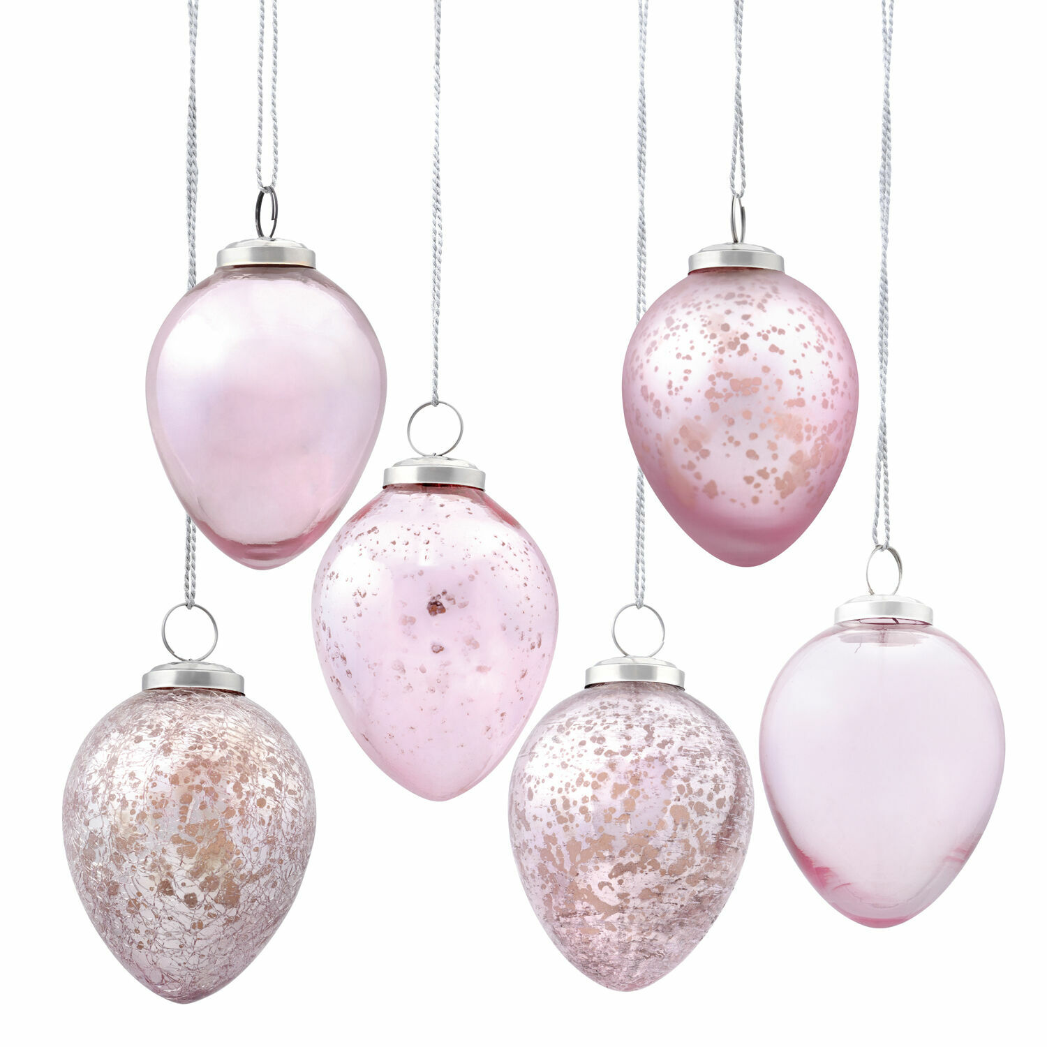 Osterei 6er Set Cataleya Set aus sechs rosa Glasanhängern mit Metallösen, festliche Weihnachtsdekoration