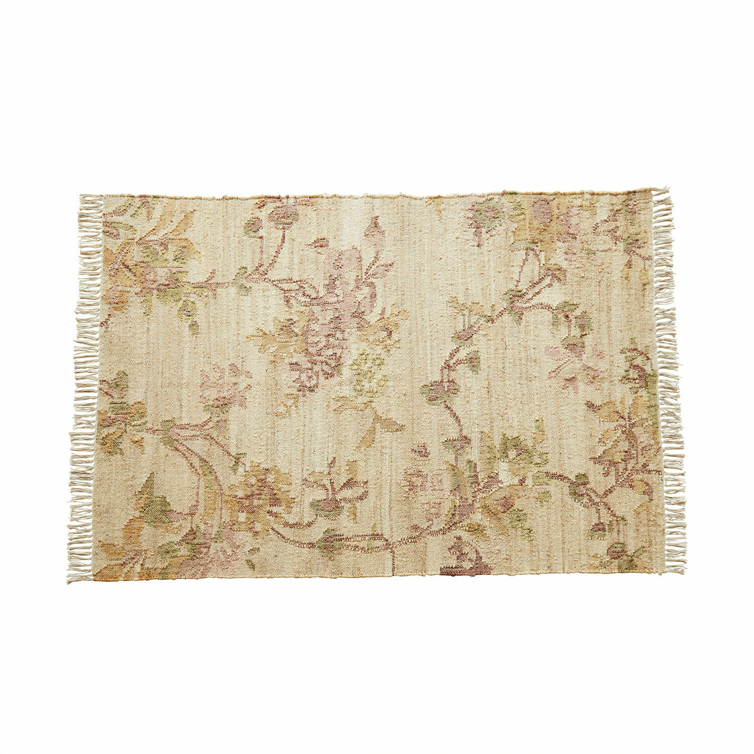 Teppich Sernivou Beigefarbener Teppich mit zartem Blumenmuster und Fransen, weiches Material für Wohnräume