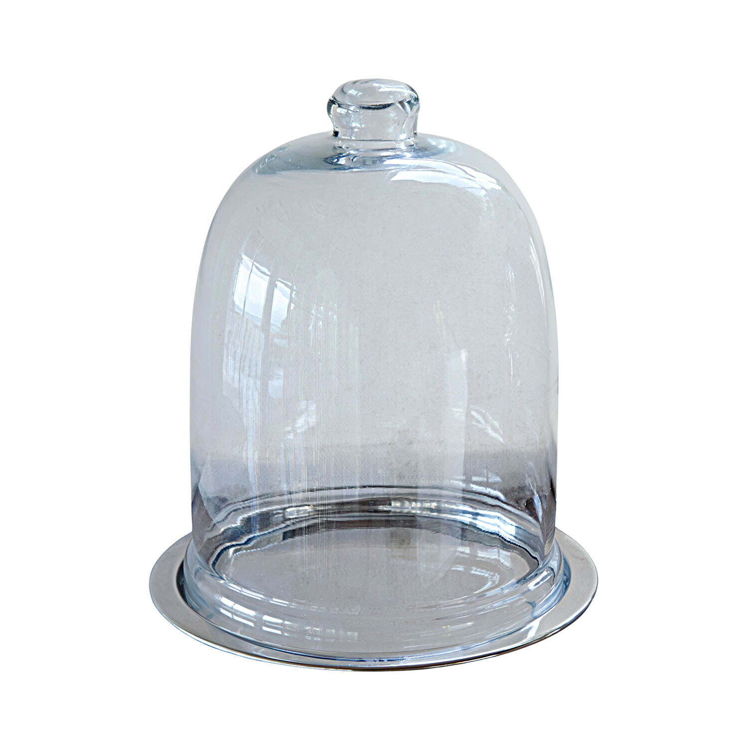 Glasglocke mit Platte Chardonne Glasglocke mit Edelstahlplatte, transparent, zum Aufbewahren und Servieren von Speisen