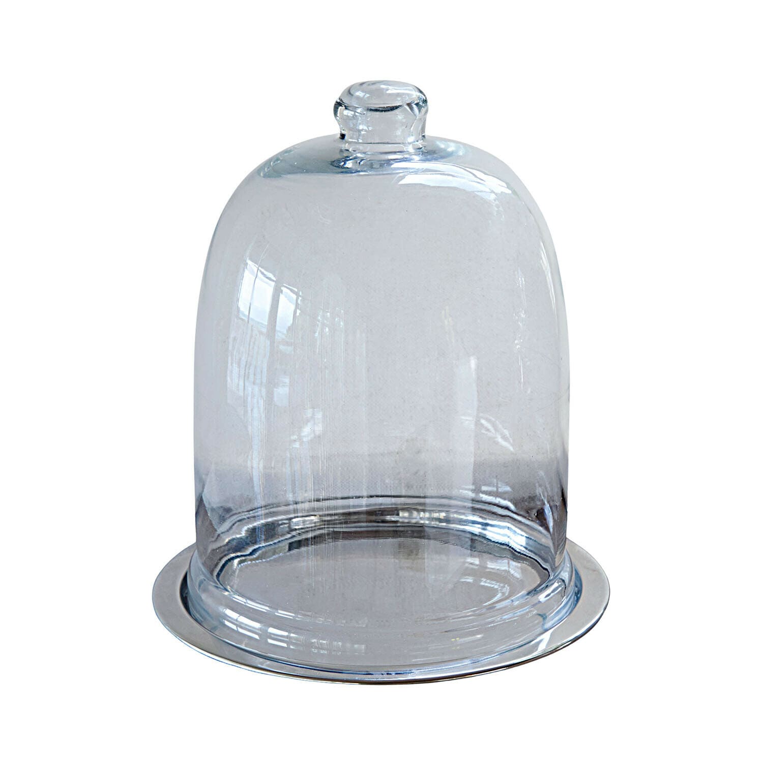 Glasglocke mit Platte Chardonne Glasglocke mit Edelstahlplatte, transparent, zum Aufbewahren und Servieren von Speisen