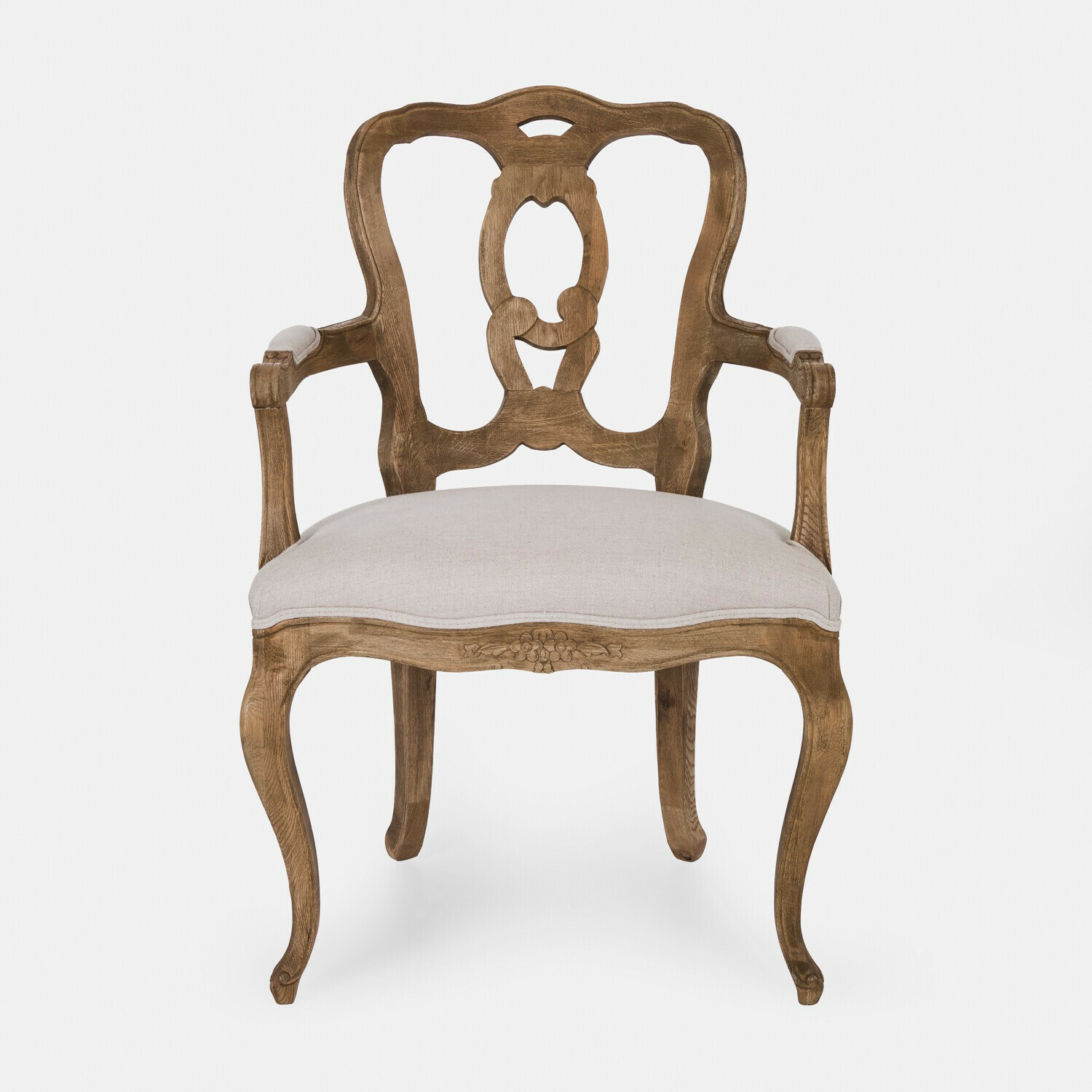 Stuhl Ladorée Klassischer Stuhl aus hellem Holz mit beigem Polstersitz, elegantes Wohnzimmermöbel