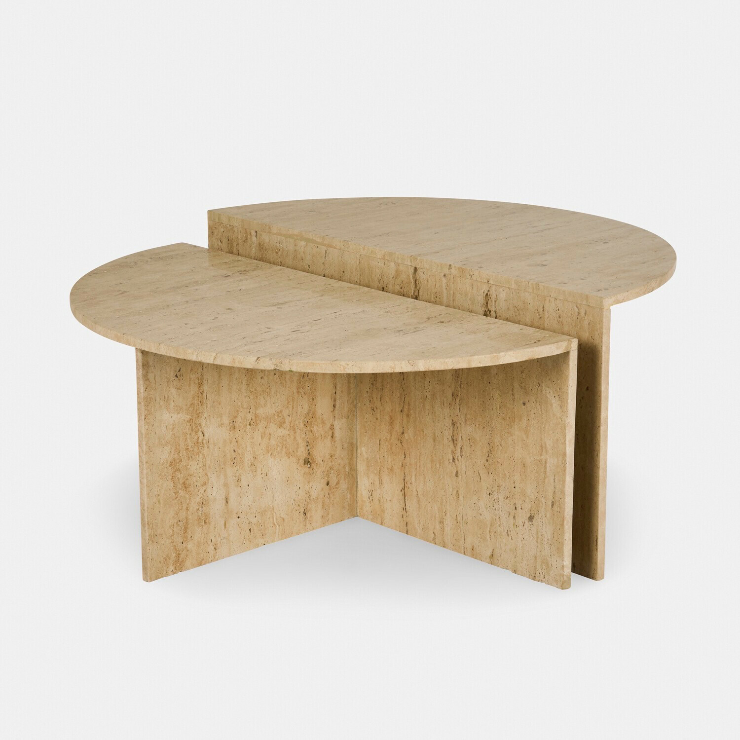 Couchtisch Candeloro Moderner Couchtisch aus beigem Travertin mit halbkreisförmiger Tischplatte, elegantes Wohnzimmermöbel