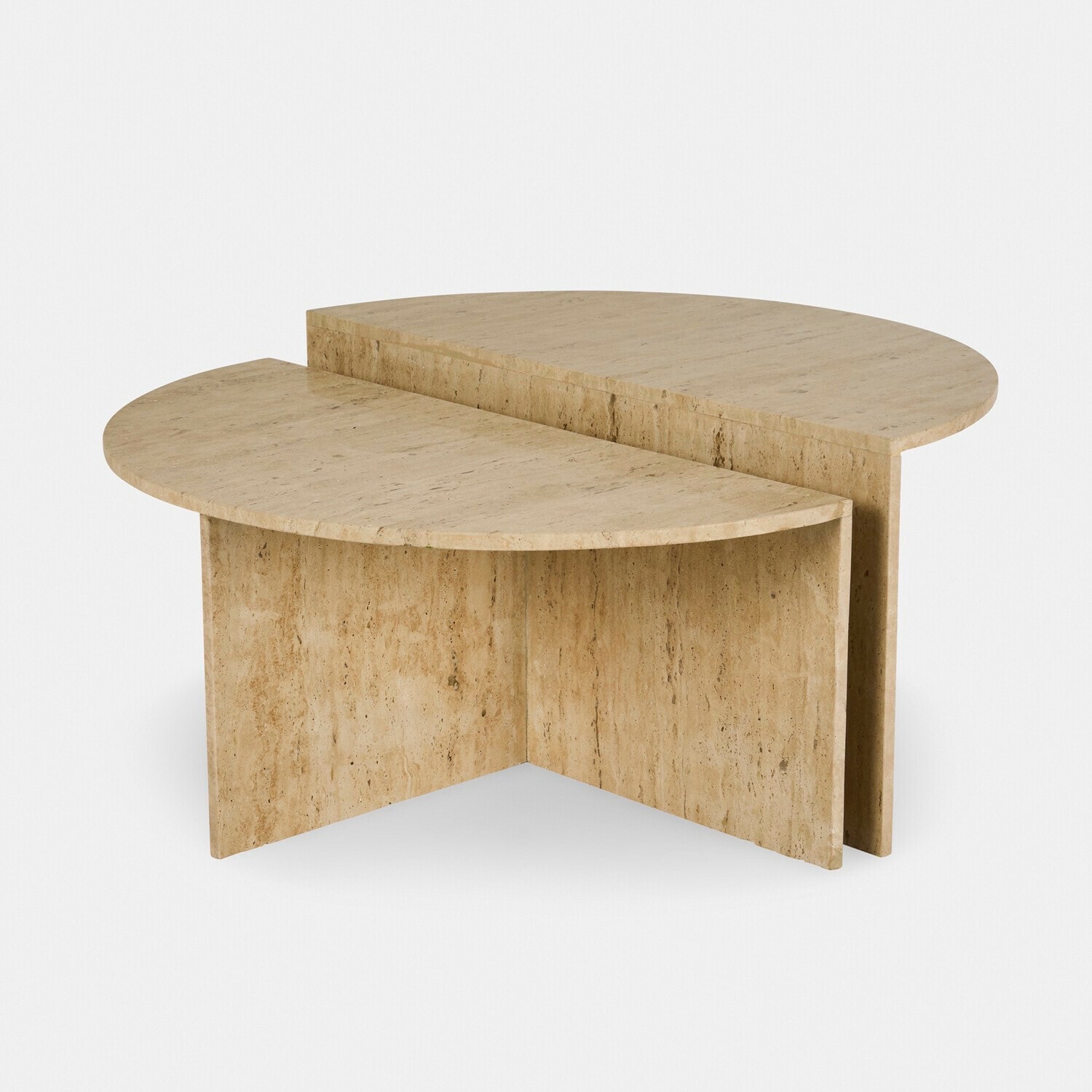 Couchtisch Candeloro Moderner Couchtisch aus beigem Travertin mit halbkreisförmiger Tischplatte, elegantes Wohnzimmermöbel