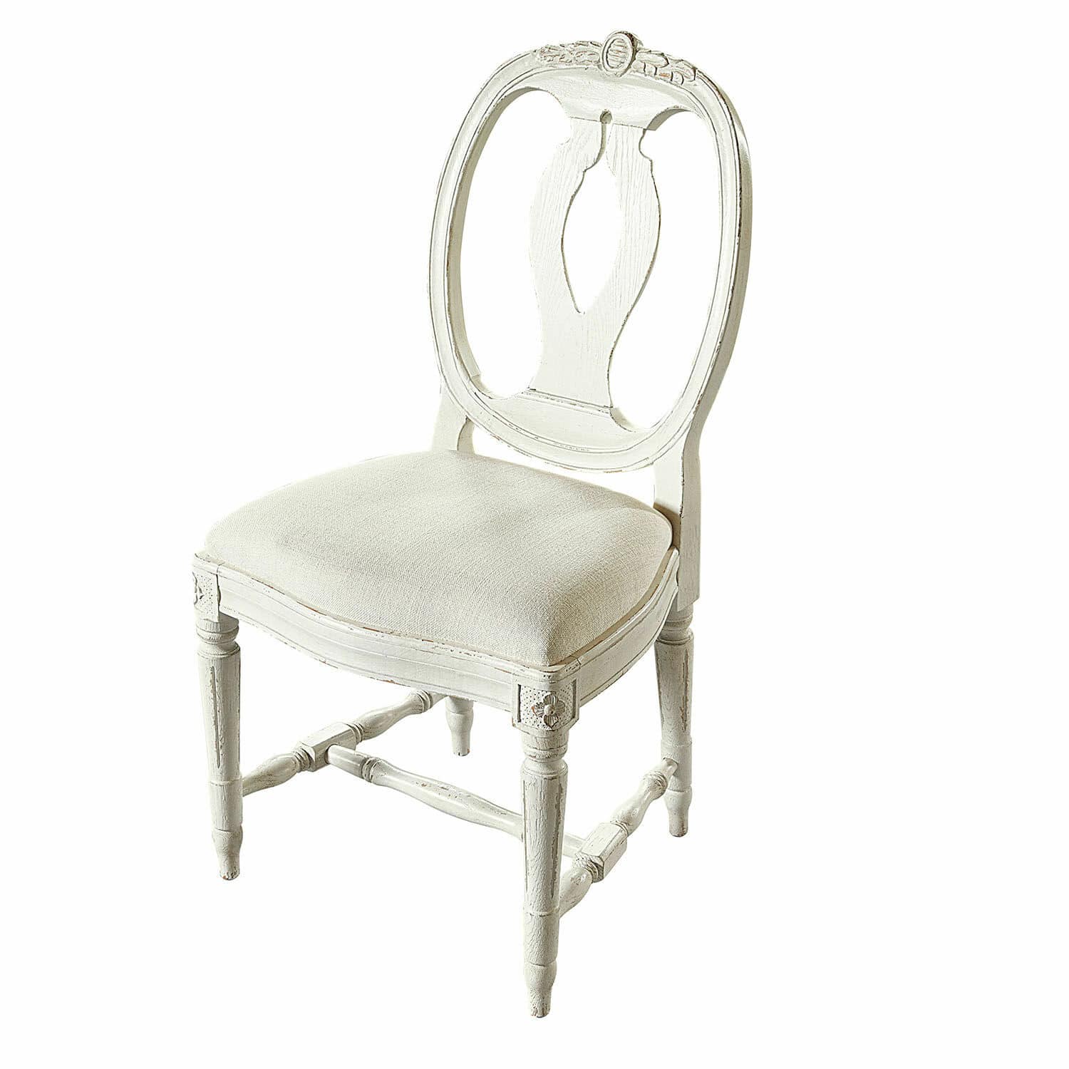 Stuhl San Gavino Weißer Holzstuhl mit gepolstertem Sitz im Vintage-Stil für Wohnzimmer