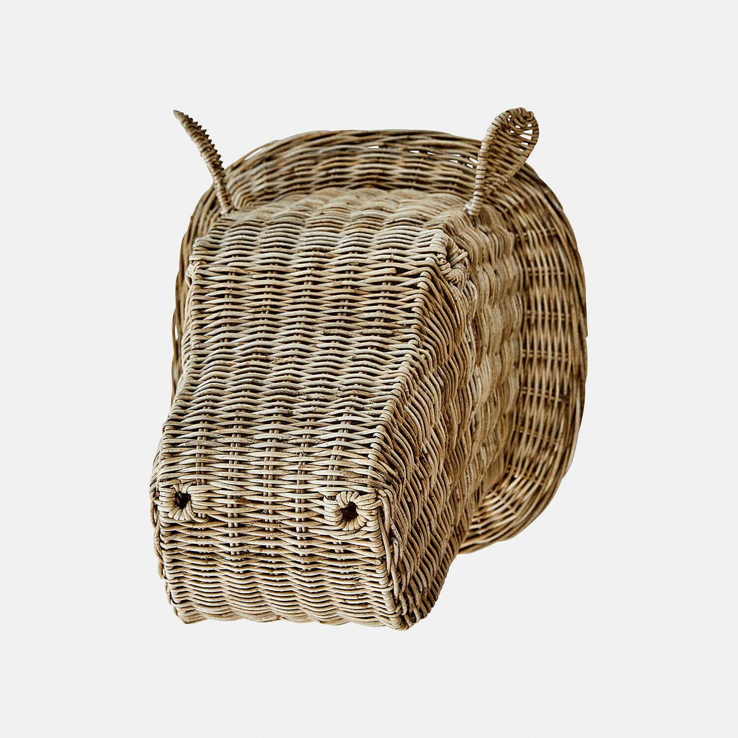 Dekorativer Nilpferdkopf aus natürlichem Weidengeflecht zum Aufhängen an der Wand