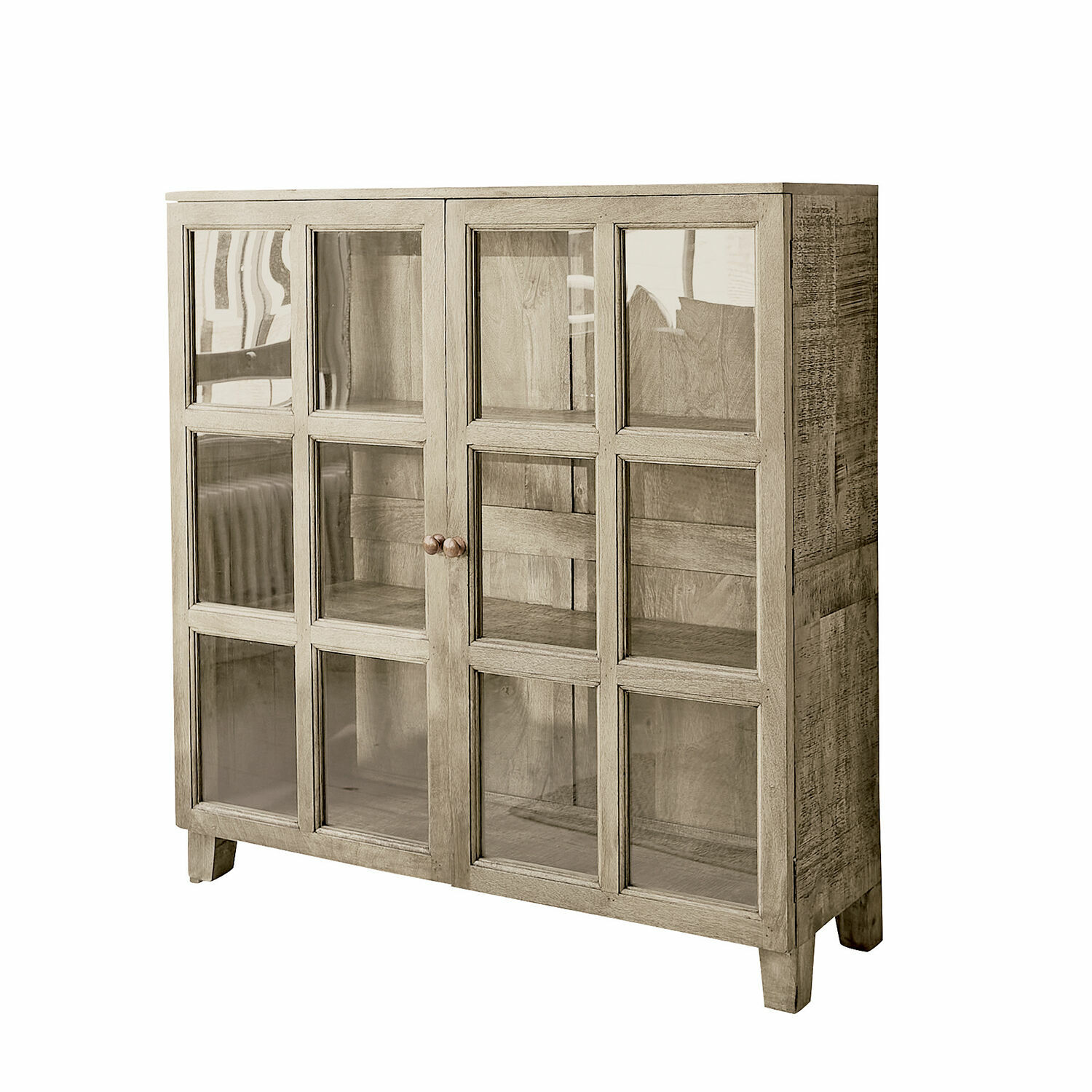 Kommode Stoneham Holzschrank mit Glastüren in natürlicher Farbe für stilvolle Aufbewahrung im Wohnzimmer