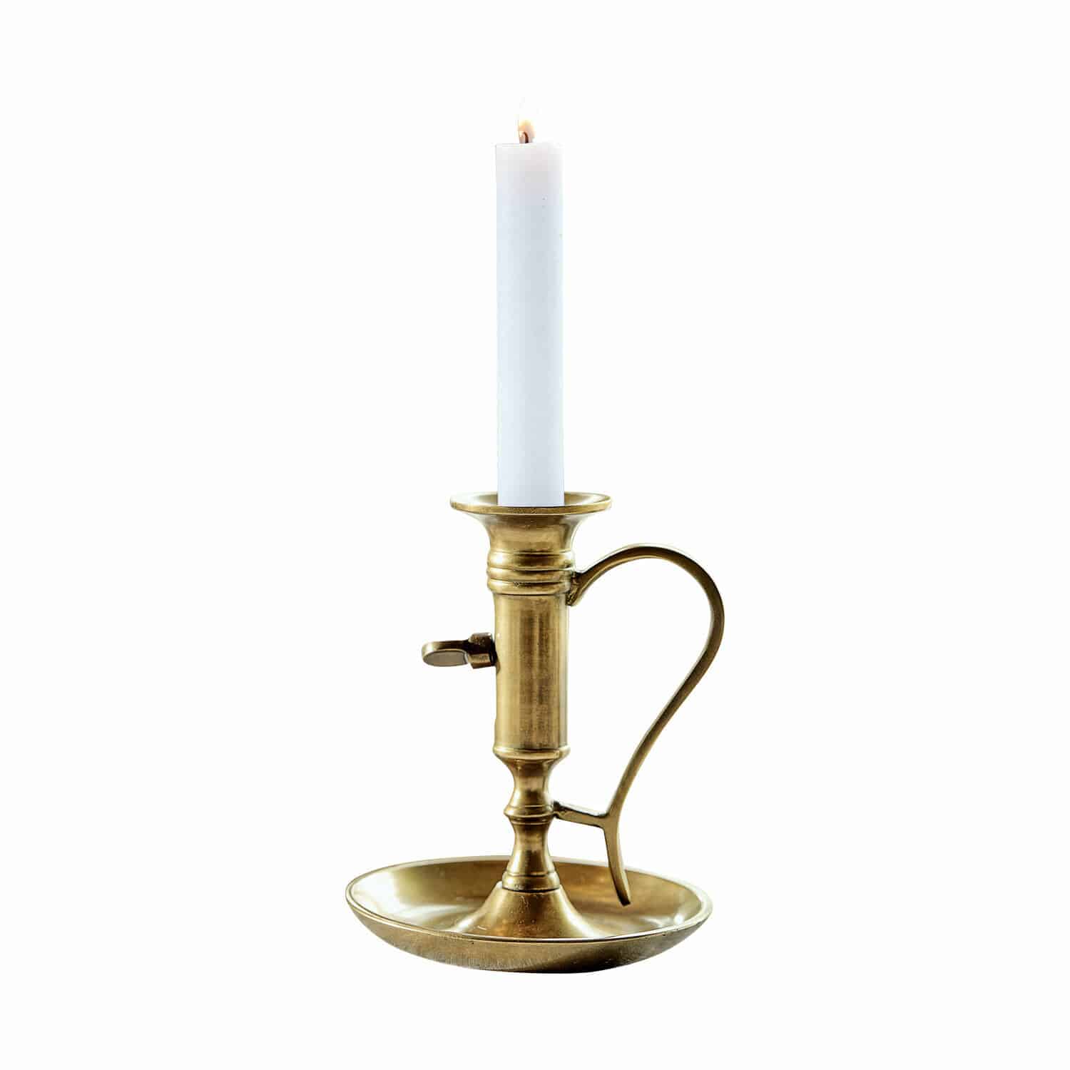 Kerzenständer Carmel Messing-Kerzenhalter mit Griff und weißer Kerze, klassisches dekoratives Beleuchtungselement