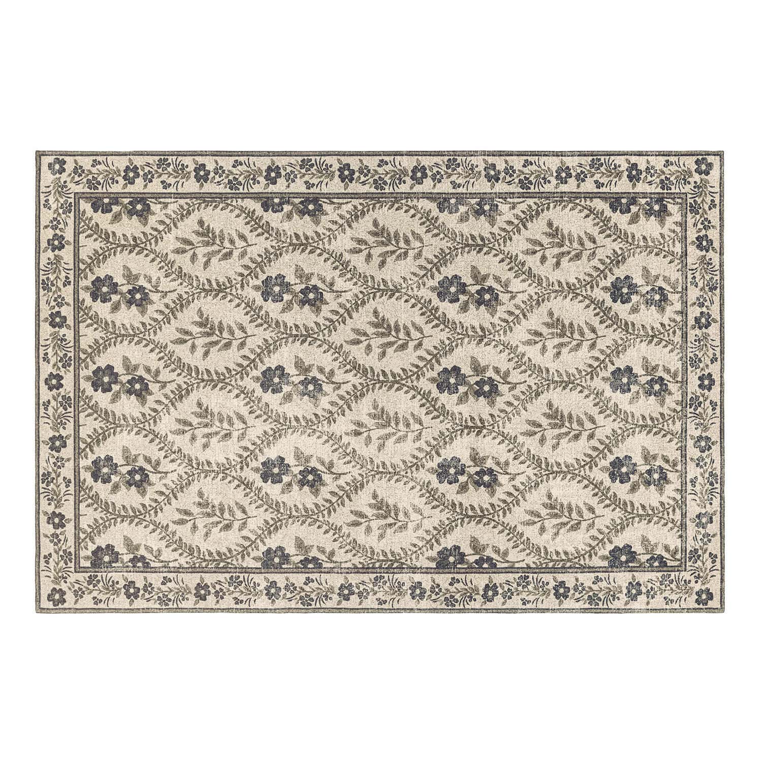 Teppich Vellouris Beiger Teppich mit grauem Blumenmuster, dekorativ und stilvoll für das Wohnzimmer
