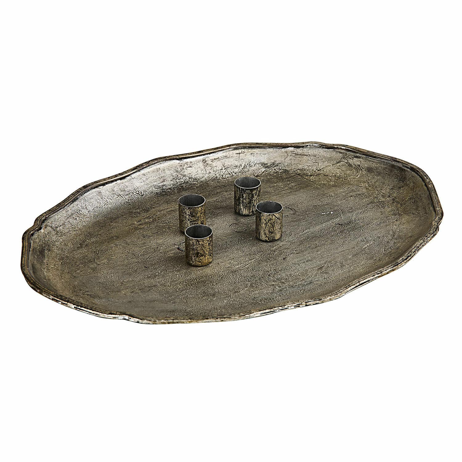 Kerzen-Tablett Noirelle Antike Metall-Dekotablett in Altgold mit vier Kerzenhaltern, dekorativer Wohnaccessoire