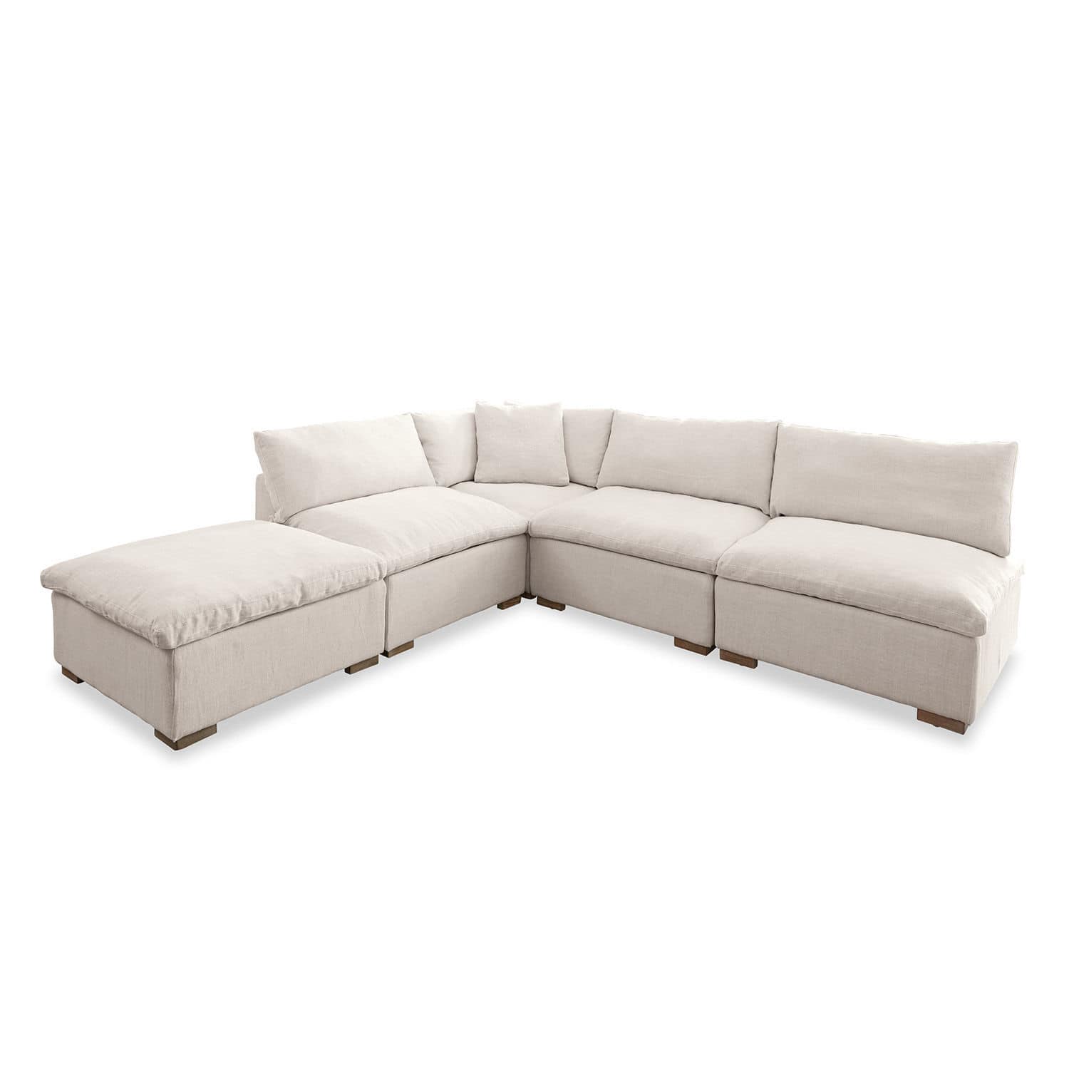 Modulsofa Baladou Großes hellbeiges Ecksofa mit weichen Polsterkissen und Holzfüßen für gemütliches Wohnzimmer
