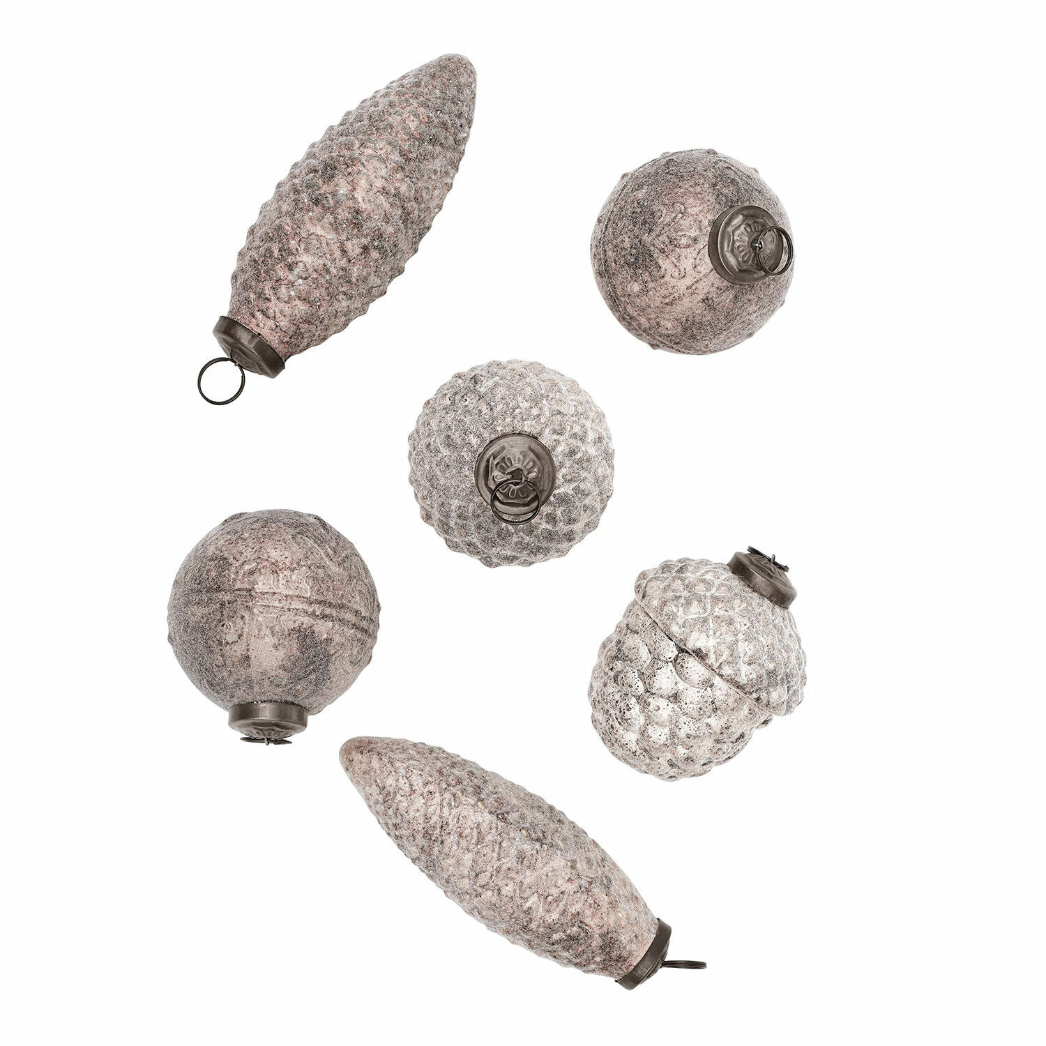 weiß 6-teiliges Set weißer Weihnachtsanhänger in Zapfenform mit strukturierter Oberfläche