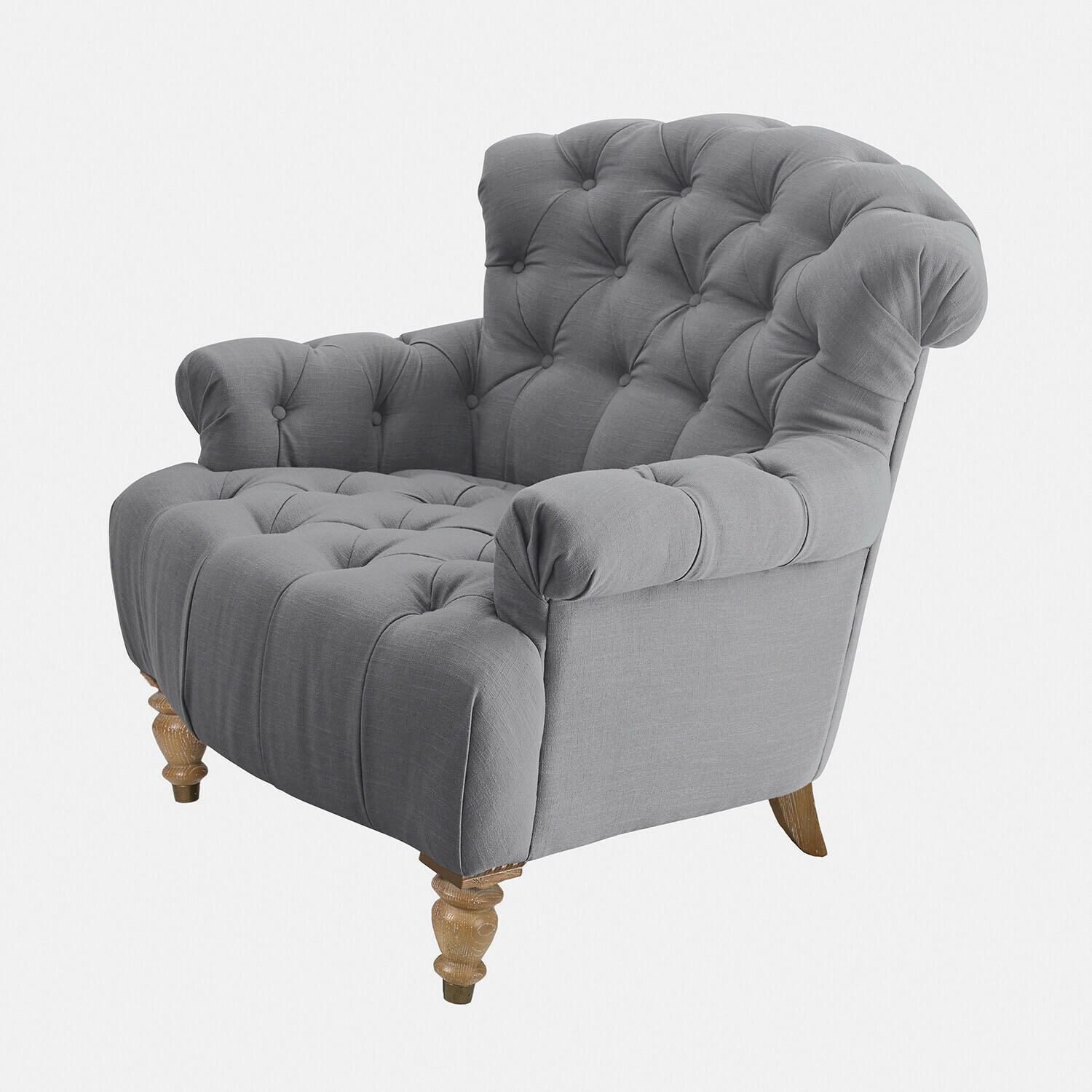 Sessel Springfield Grau gepolstertes Sofa aus Stoff mit gestepptem Rücken und Holzbeinen für Wohnzimmer
