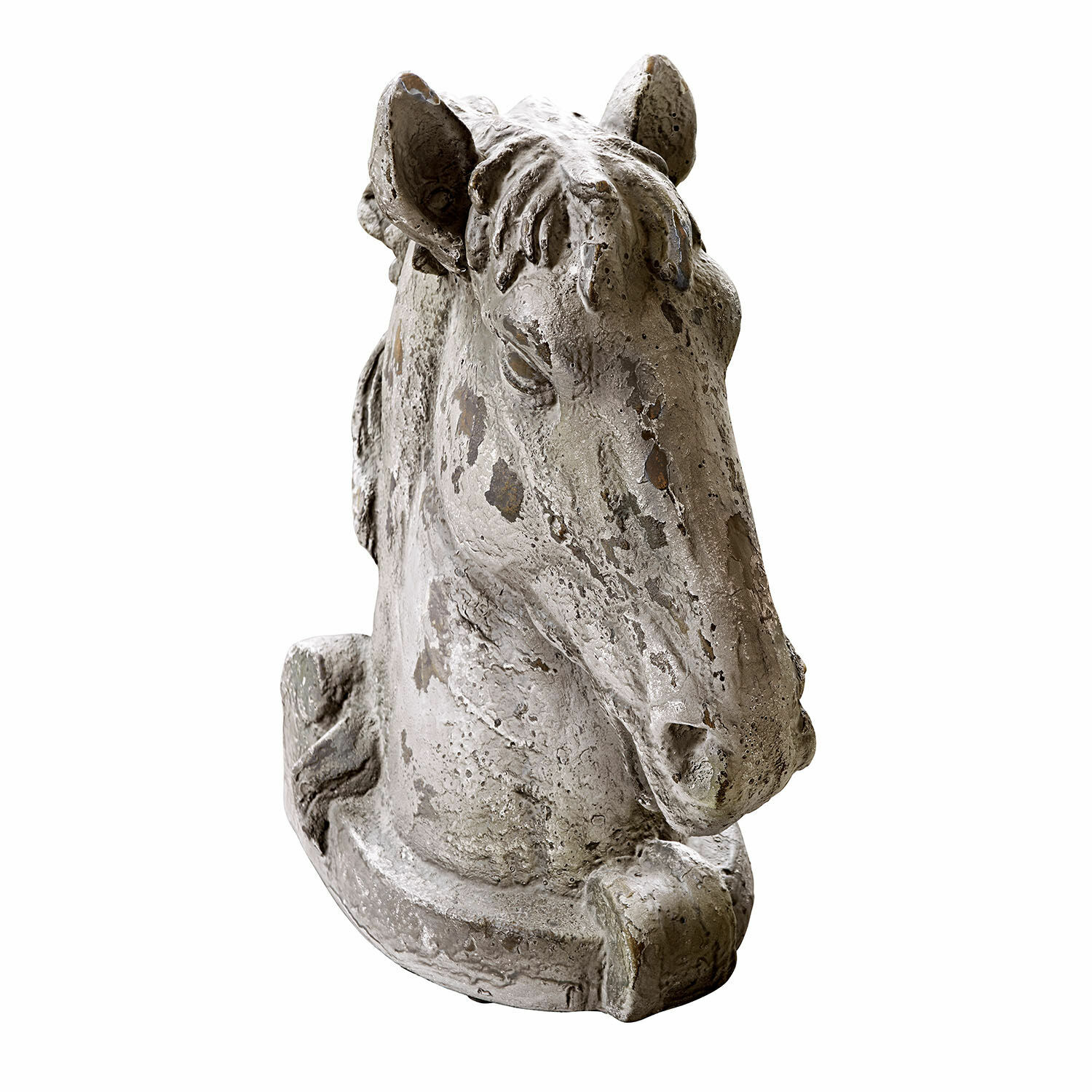 Deko-Pferd Ghenire Skulptur Pferdekopf aus grauem, gealtertem Stein für Innen- und Gartendekoration