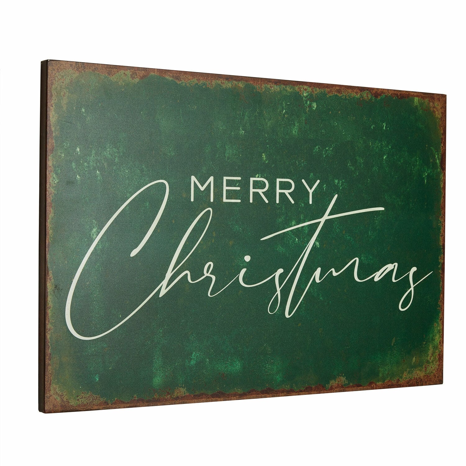 Deko-Schild Farisha Grüne Metall-Wanddekoration mit Schriftzug Merry Christmas für Weihnachten