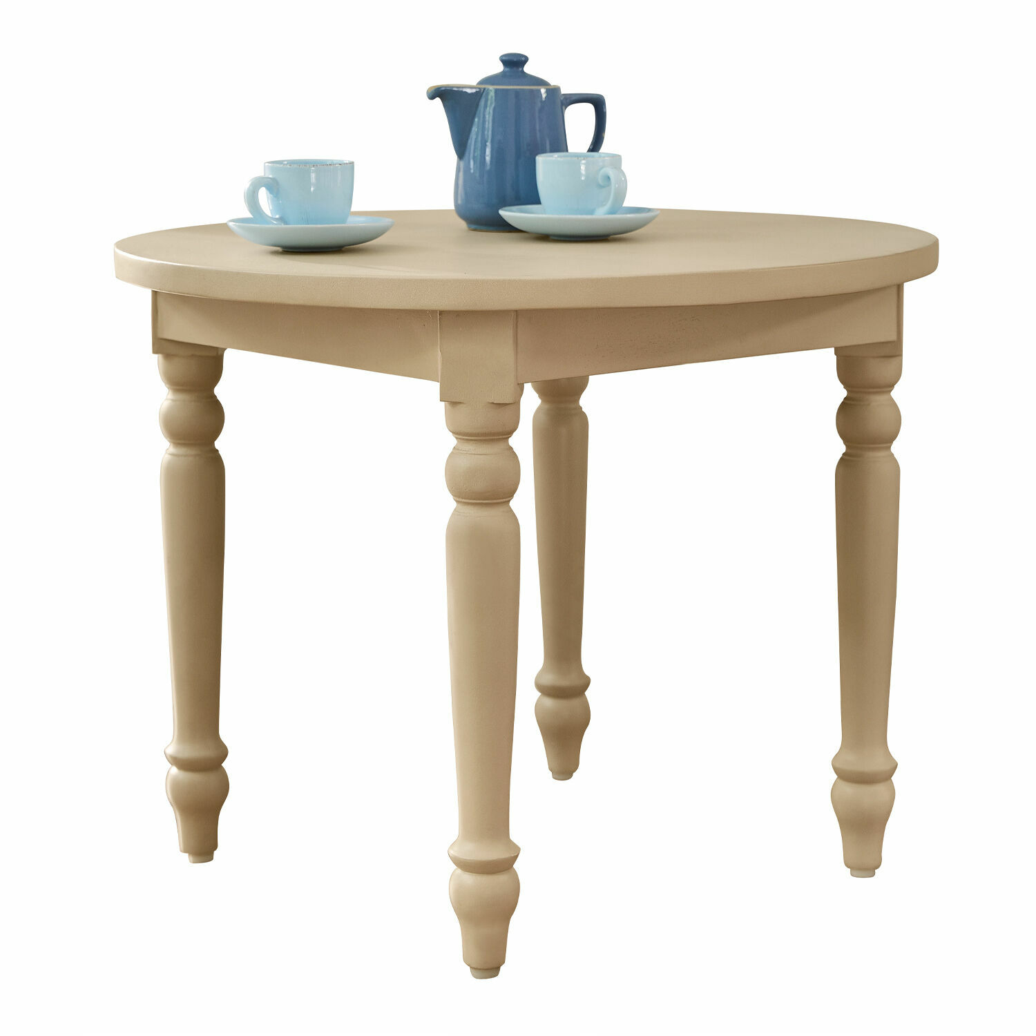 Kindertisch Sourila Beiger runder Holztisch mit verzierten Beinen, ideal für Kaffee und Tee im Wohnzimmer