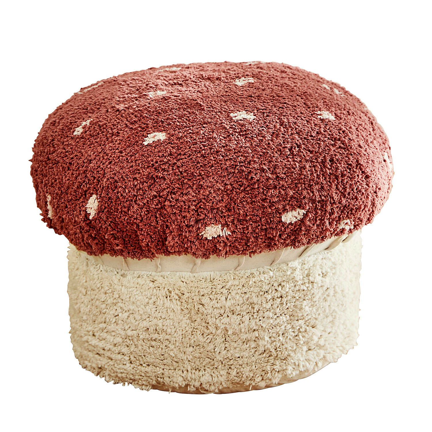 Kinderhocker Norilie Pilzförmiger Sitzhocker aus weichem Material in Rot und Creme, dekoratives Möbelstück für Wohnzimmer
