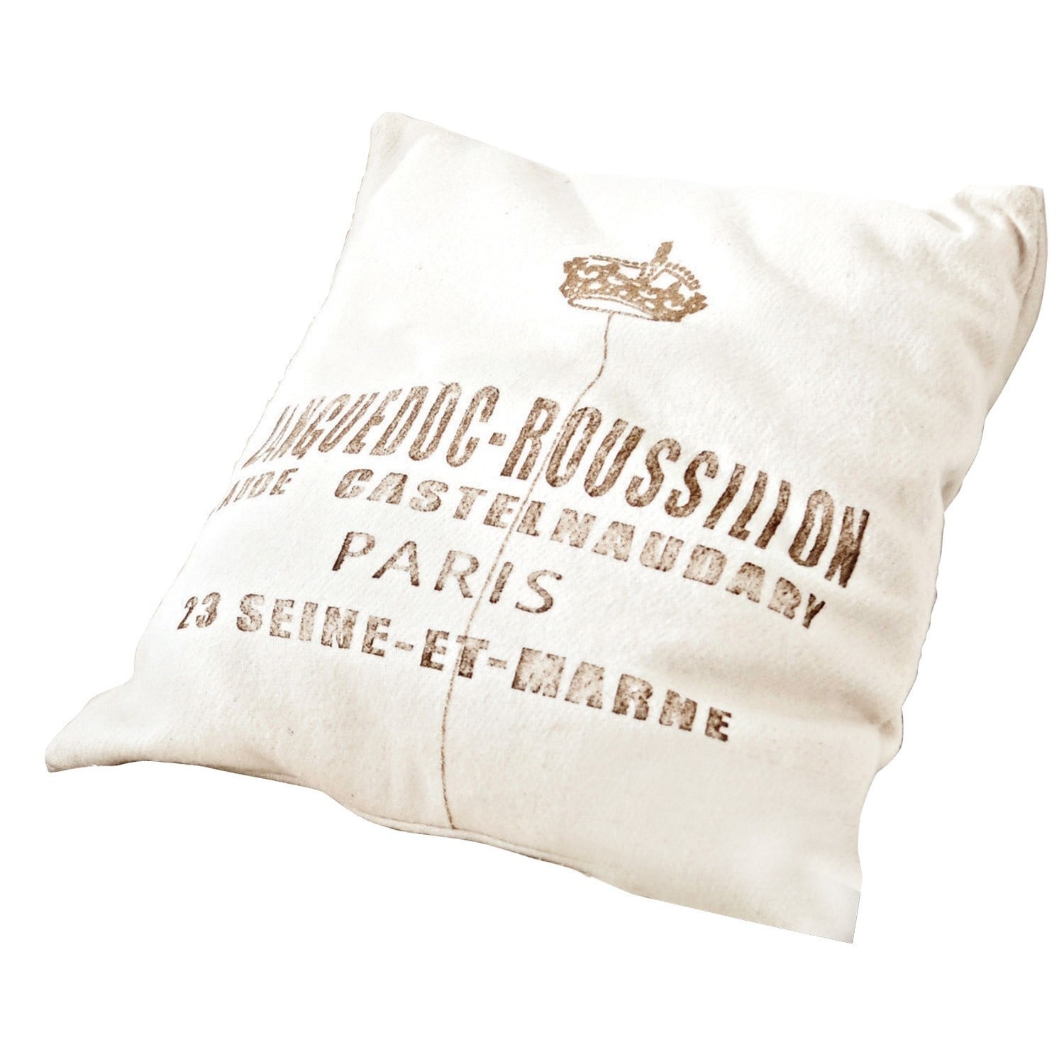Kissen Roussilion Weiße Dekokissen mit Textdruck und Krone, weiches Material im Vintage-Stil