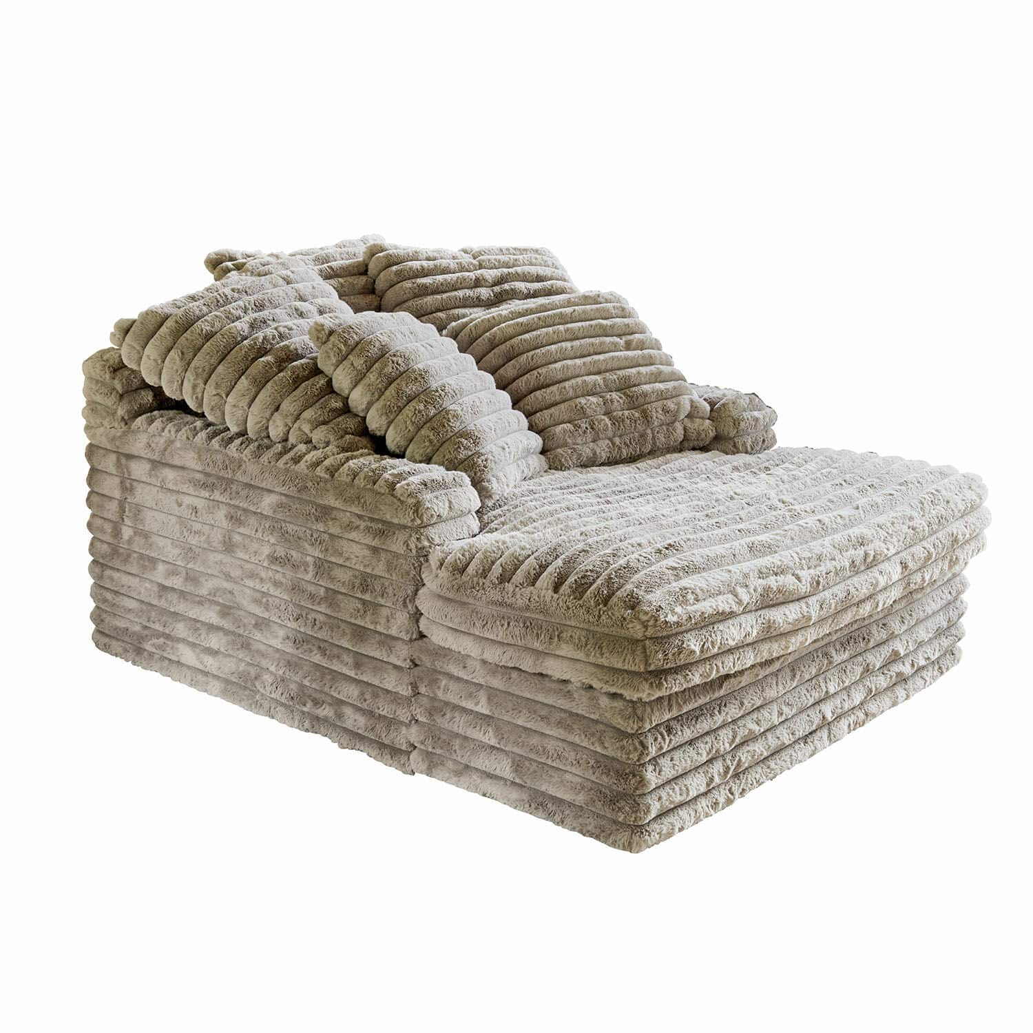 Chaiselongue Woodminster Beige Plüschsofa mit Kissen, modernes gemütliches Wohnzimmermöbel